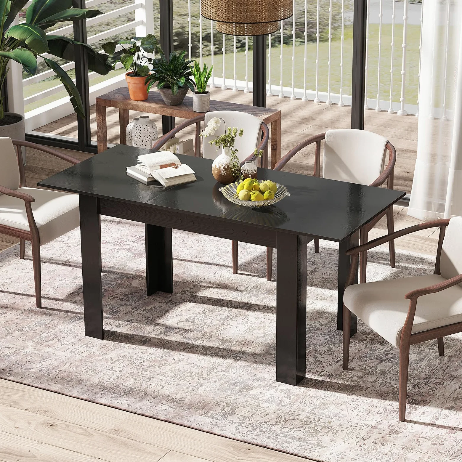 COSTWAY Tavolo Allungabile da Pranzo per 4-6 Persone, Tavolo Consolle Estensibile, Tavolo Moderno da Cucina, Soggiorno e Sala da Pranzo, 158 x 70 x 76 cm, Nero (Nero)