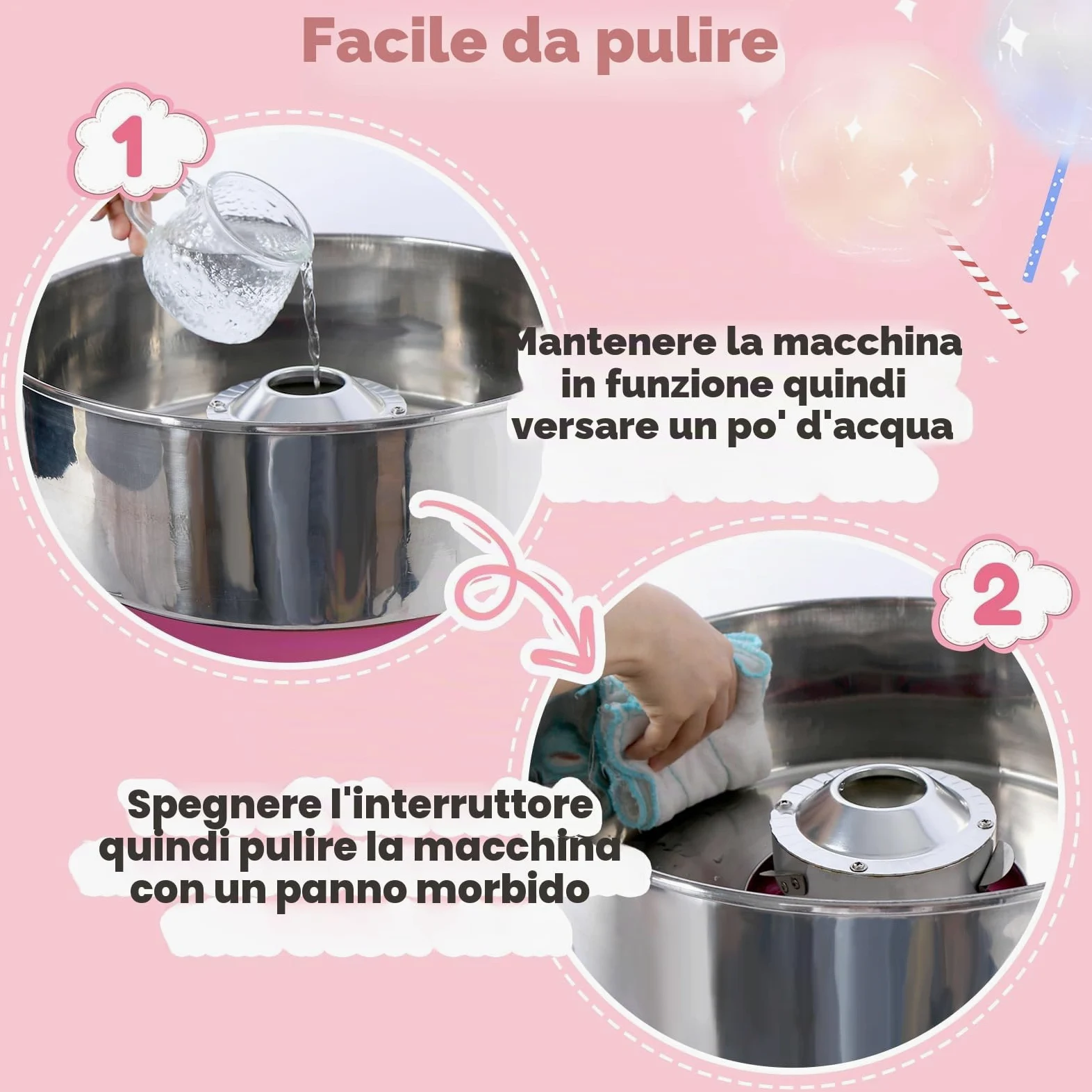Macchina Zucchero Filato Professionale, 1000W Macchina per Zucchero Filato Grande da Banco - con Ciotola in Acciaio Inossidabile, Temperatura Regolabile, per Bambini, Casa, Compleanno, Feste (Rosa)
