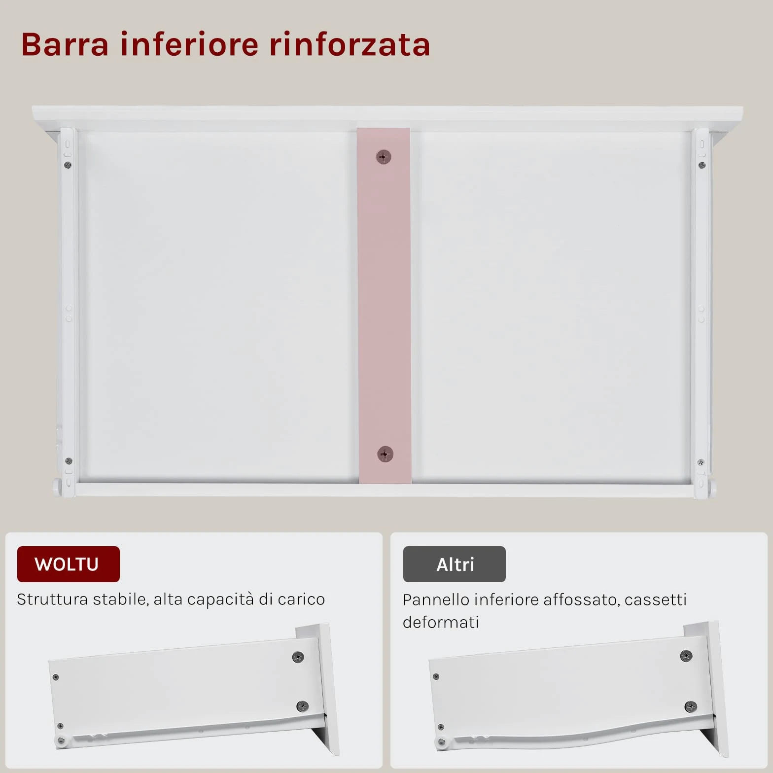 WOLTU Cassettiera Camera da Letto, Mobiletto Salvaspazio con 5 Cassetti e 1 Armadietto, Ripiano Regolabile, per Soggiorno, Ingresso, 100x40x80 cm, Bianco