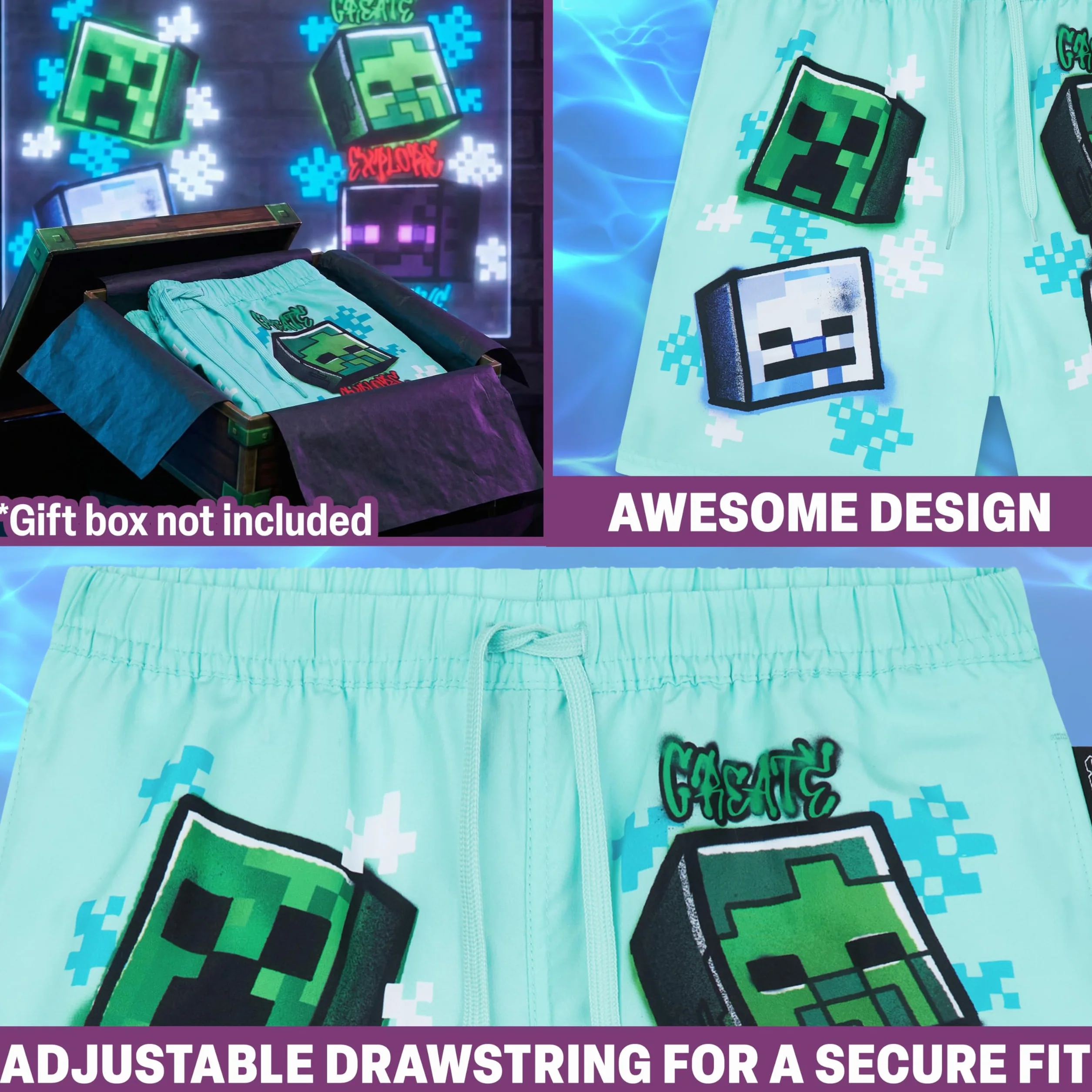 Costume da bagno Minecraft Pokemon Fortnite per ragazzi UPF 50 pantaloncini con rete spiaggia piscina