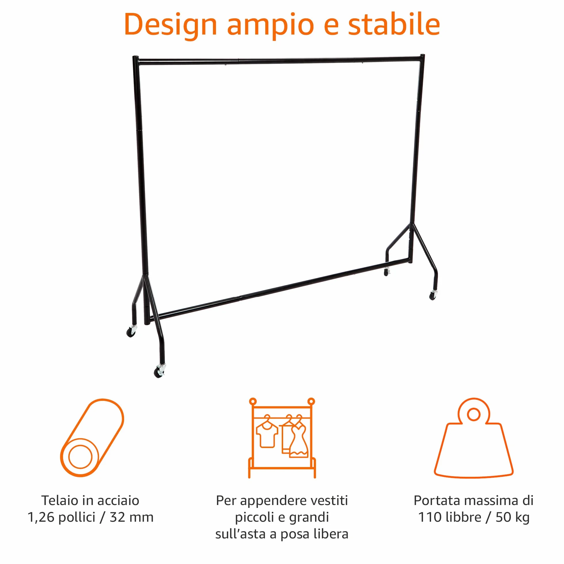 Amazon Basics Stand appendiabiti 1,82 x 1,52 m Nera