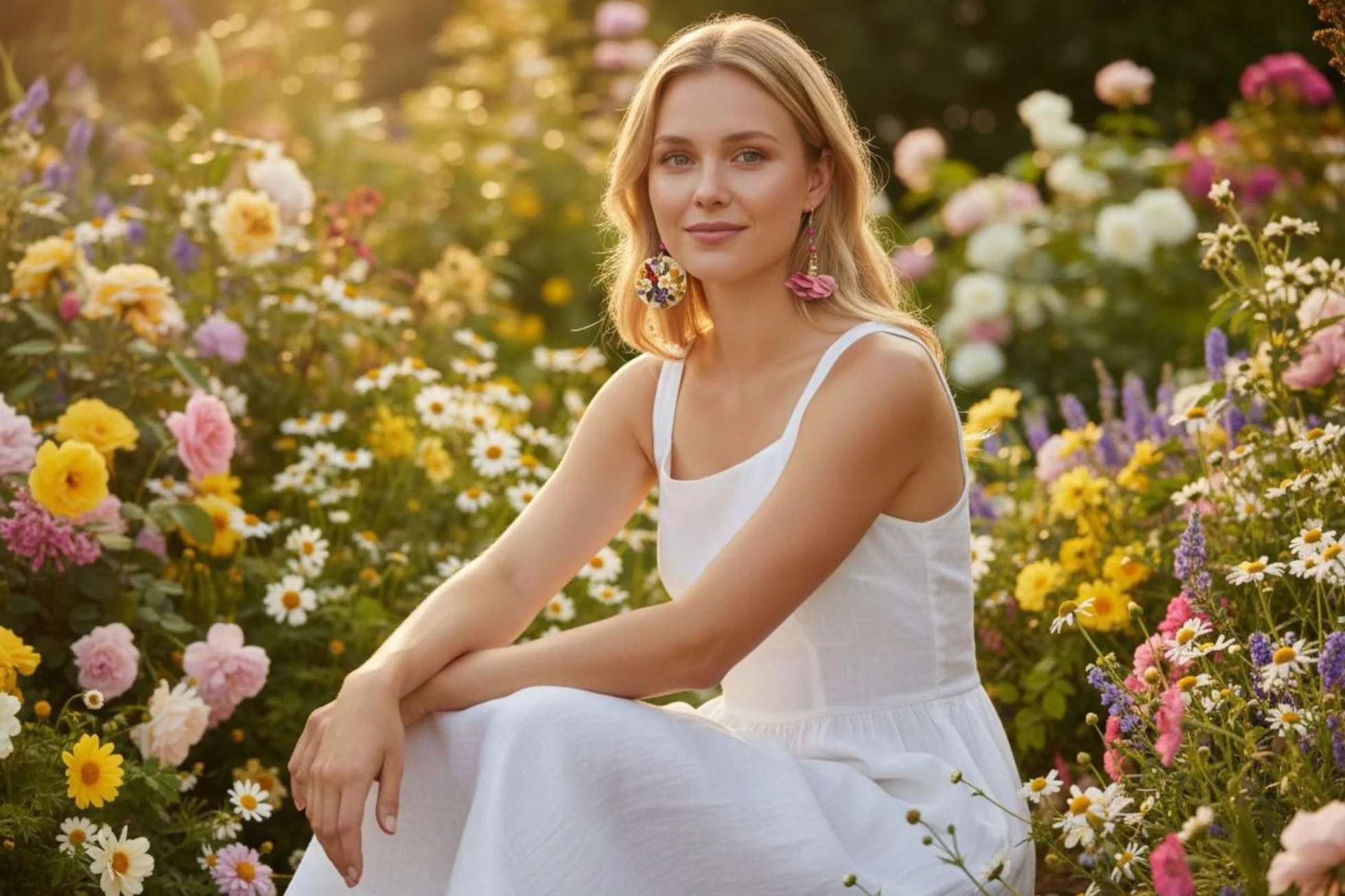 Orecchini dipinti a mano FIORI INGLESI – Gioielli da donna, Gancio in argento, Made in Italy