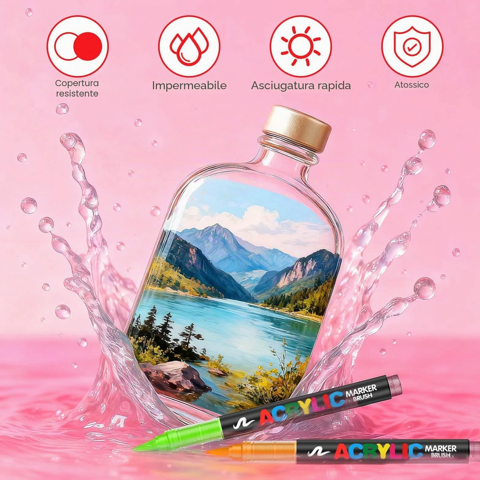 Pennarelli Acrilici 240 Colori Acrylic Marker Brush Pen per Dipingere Sassi, Tessuti, Metallo, Vetro, Legno, Tela, Ceramica, Plastica, Atossici e Inodori