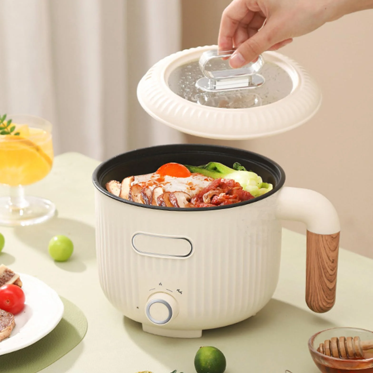 Elettrico Hot Pot Portatile Antiaderente Multicooker con Cestello a Vapore, Acciaio Inox, Doppio Controllo Potenza