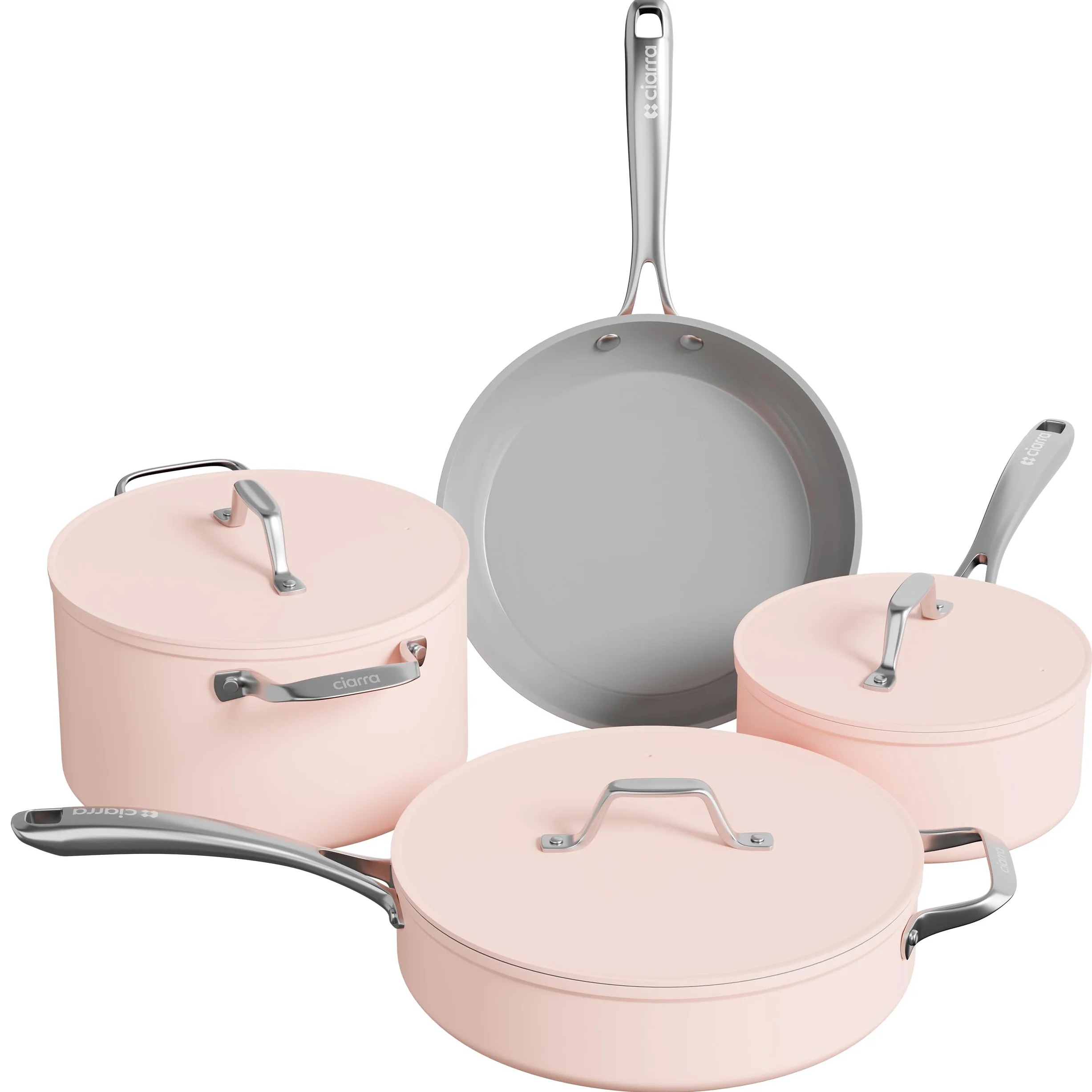 Ciarra Beyond - Pentole Set 7 pezzi - Padella 26 cm - Padella 28 cm/4,2 L - Casseruola 24 cm/5,9 L e 20 cm/2,8 L - Rivestimento antiaderente - Tutte le fonti di calore compresa induzione-Rosa