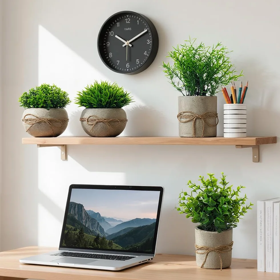 Mini Piante Artificiali di Eucalipto Verde Plastica 4 Pezzi in Vaso per Scrivania Camera Letto