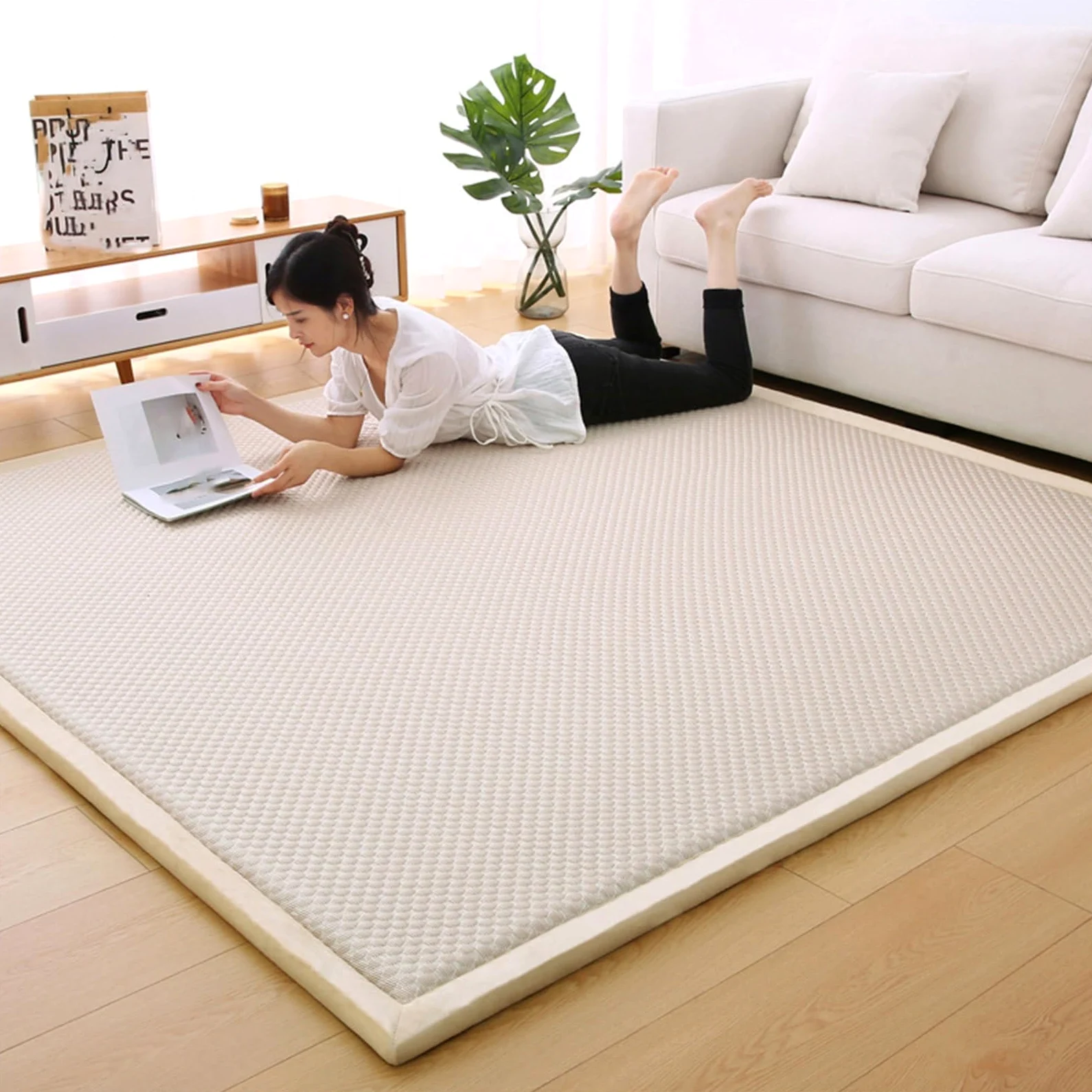 Generico Materasso Da Pavimento Giapponese Materasso Futon, Materassino Tatami Letto Da Pavimento Pieghevole Arrotolabile For Campeggio, Camera Degli Ospiti For Adulti(Khaki,200x240)