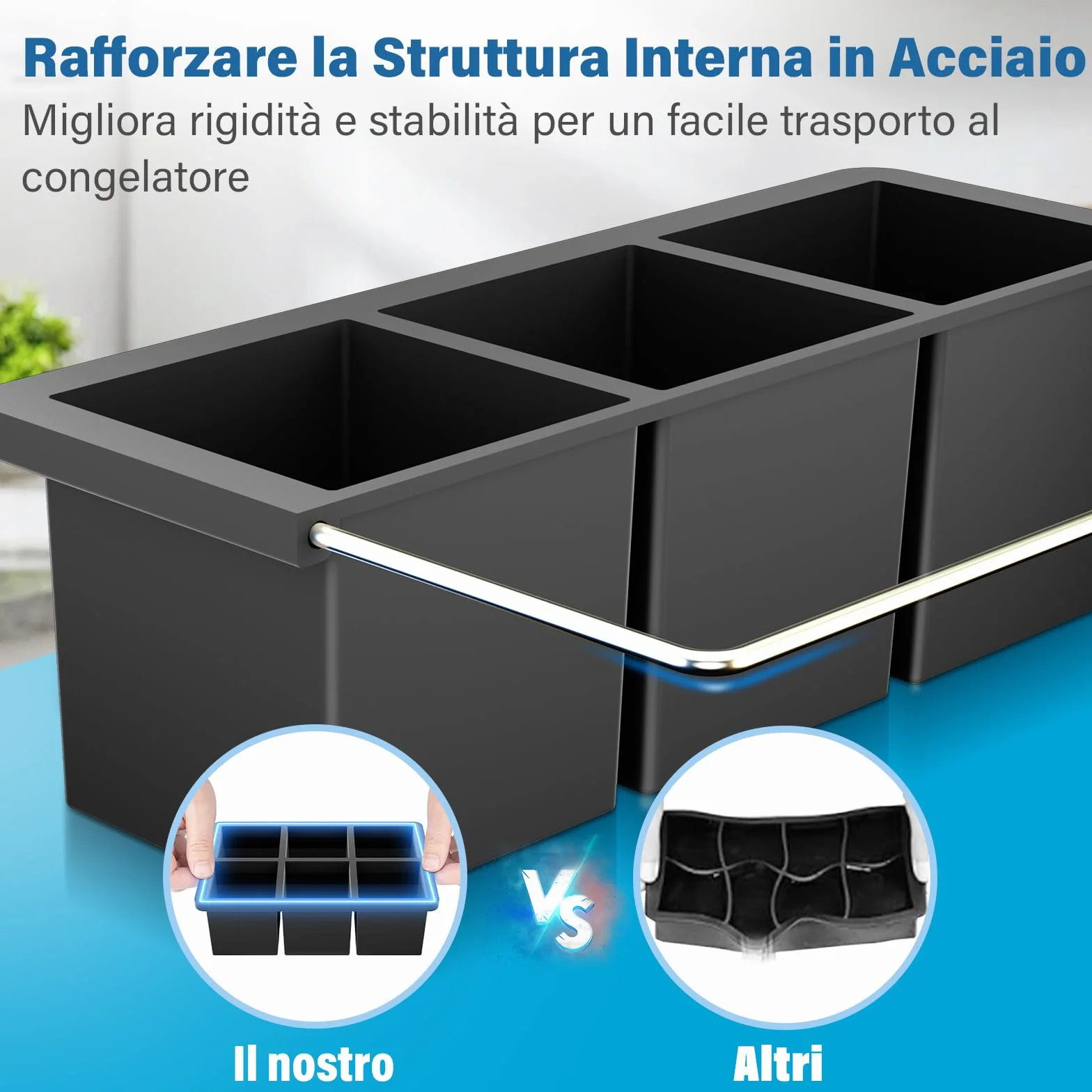 Stampo Ghiaccio Grande Silicone con Coperchio 2 Pezzi, Senza BPA, Impilabile per Whisky Cocktail Succo Gelato