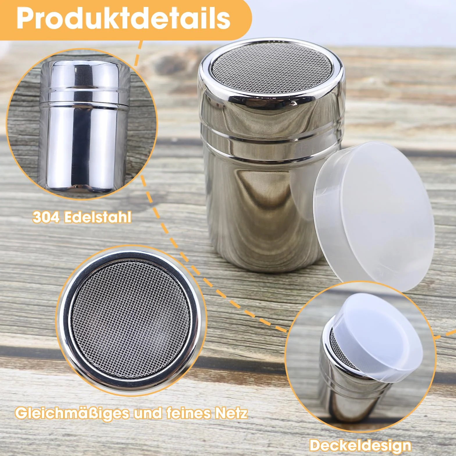 2spargitore in acciaio inox, coperchio macina zucchero, per cappuccino, polvere, colino zucchero, 16 stampi rilievo, cucchiaio dosatore