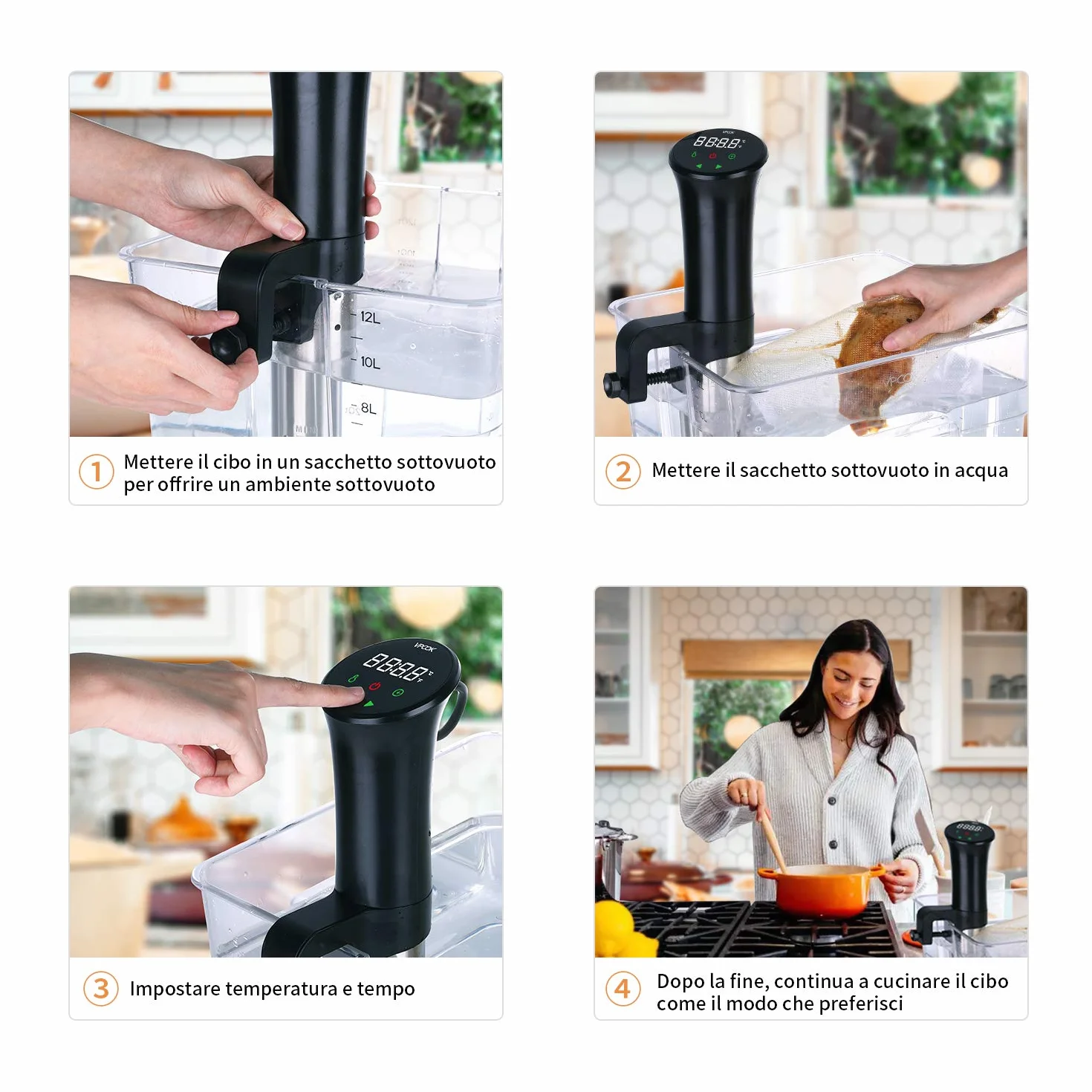 Sous Vide Roner Cucina Professionale Circolatore Termico a Immersione Inox con Ricettario e Custodia