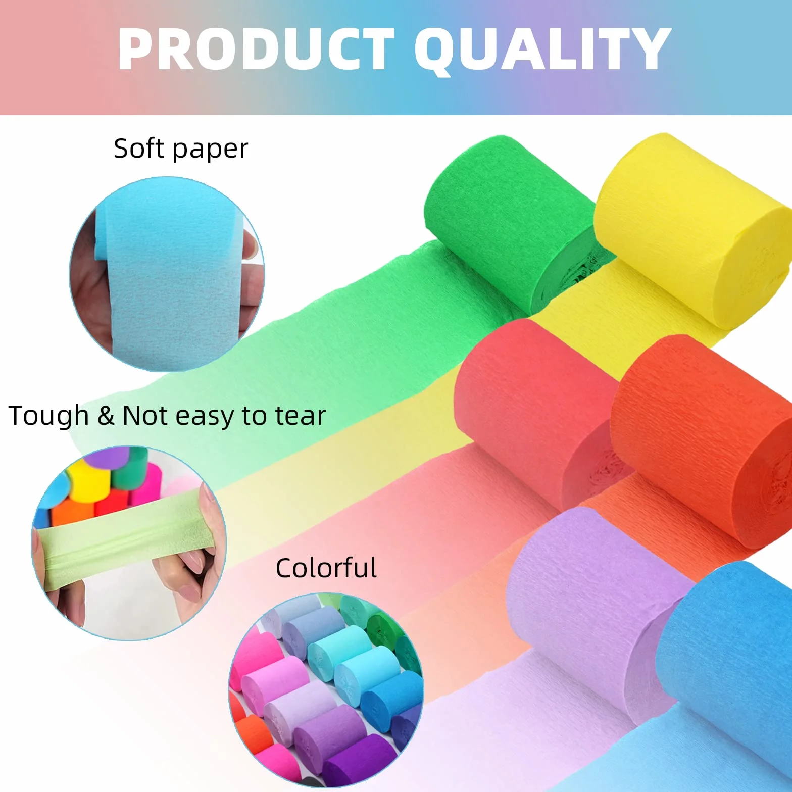 Carta Crespa 30 Colori, Nastro Crespato Stelle Filanti 5 cm x 10 m per Decorazioni Nozze