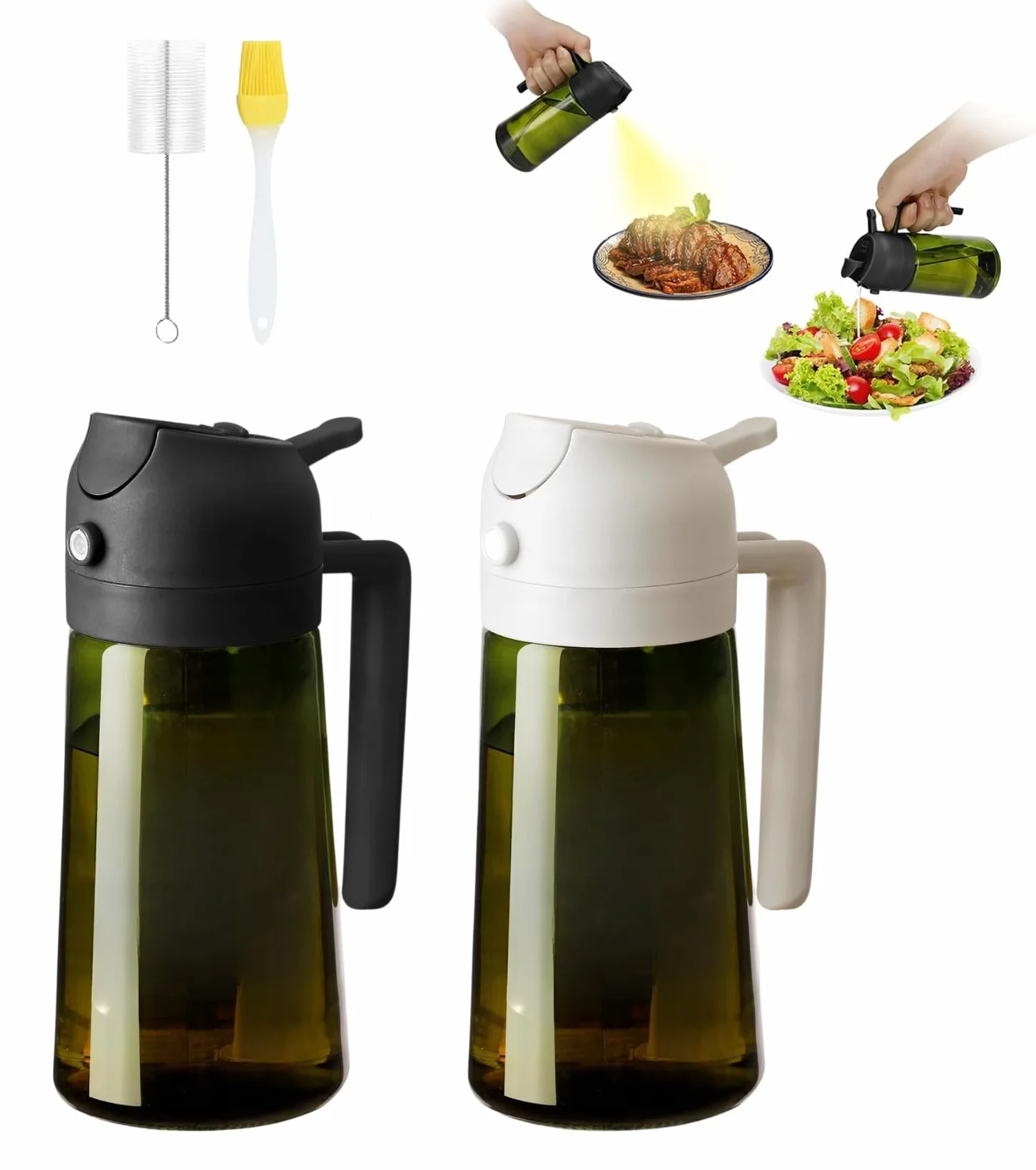 Spruzzatore Olio 2 in 1 da 470ml in Vetro per Cucina, Oliera Spray Dosatore per Olio d’Oliva