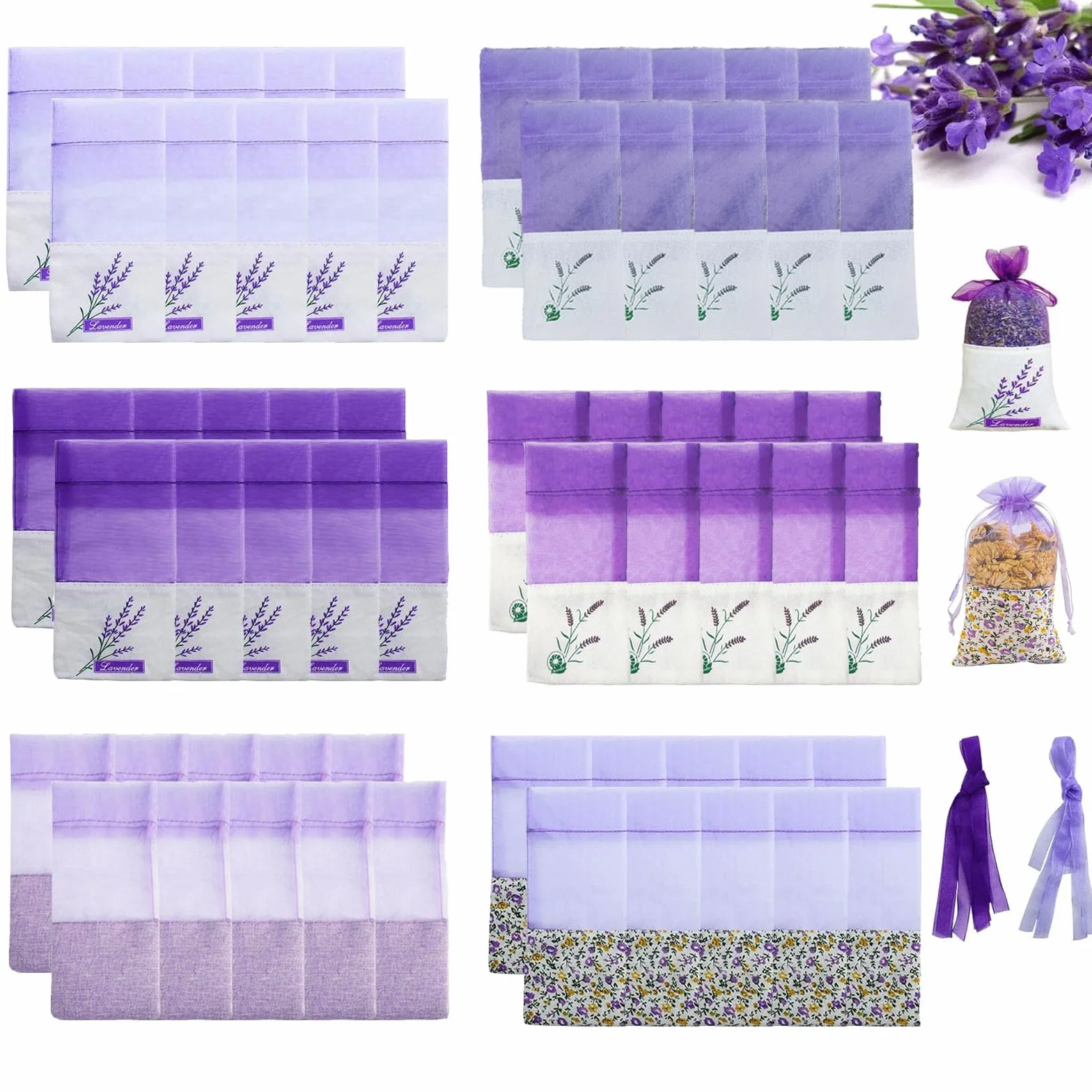 60 Pezzi Sacchetti di Lavanda Bustina Sacchetti Lavanda Vuoti Sacchetti Profumati Con Nastri Viola Sacchetti Di Lavanda in Organza per Lavanda Spezie ed Erbe