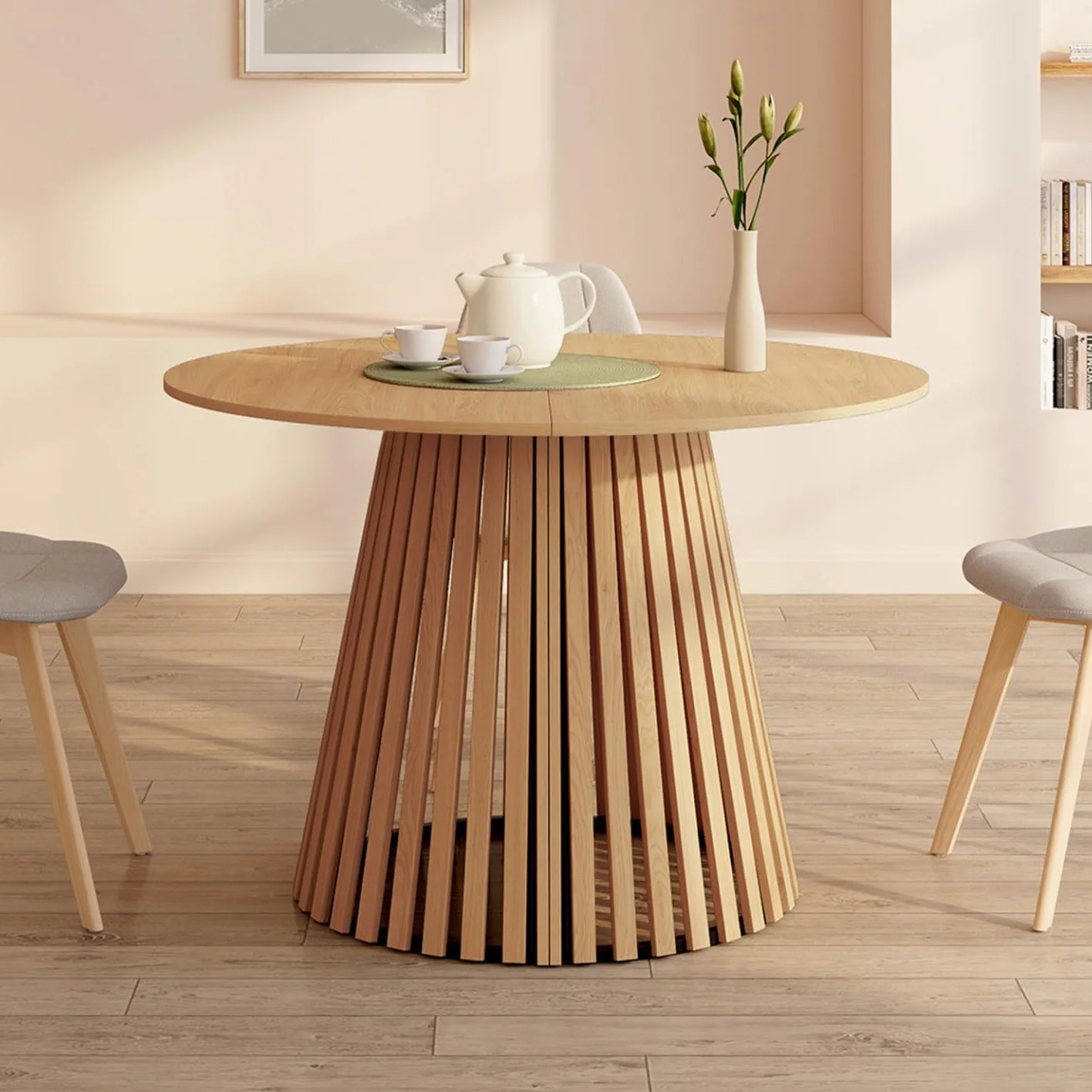 IDMarket - CARMEN tavolo da pranzo rotondo allungabile 4-10 persone gamba in legno 110-200 cm