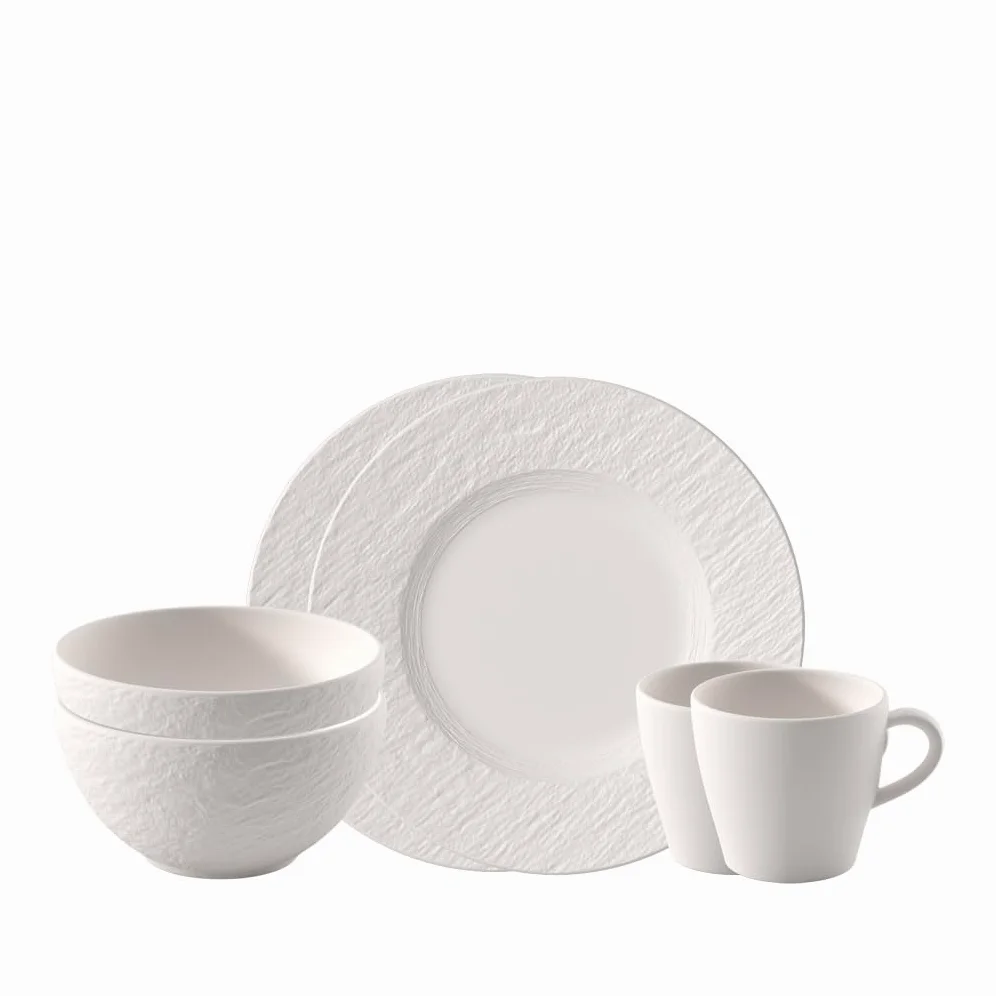 Villeroy & Boch - Manufacture set da colazione, 6 pz., set di stoviglie per 2 persone, porcellana Premium, bianco