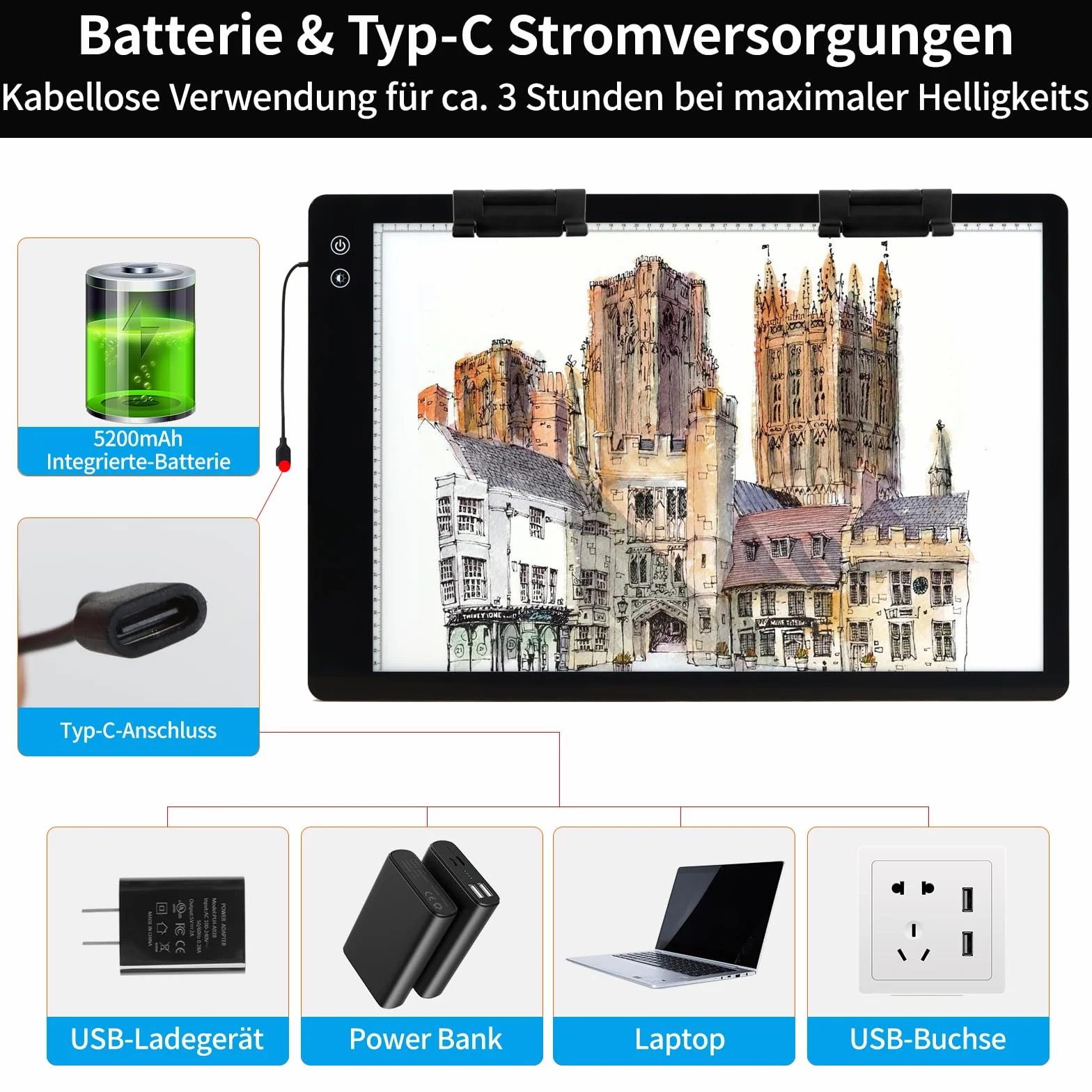 TOHETO A2 Ricaricabile Lavagna Luminosa per Disegnare 5200mAh LED Tracing Light Pad