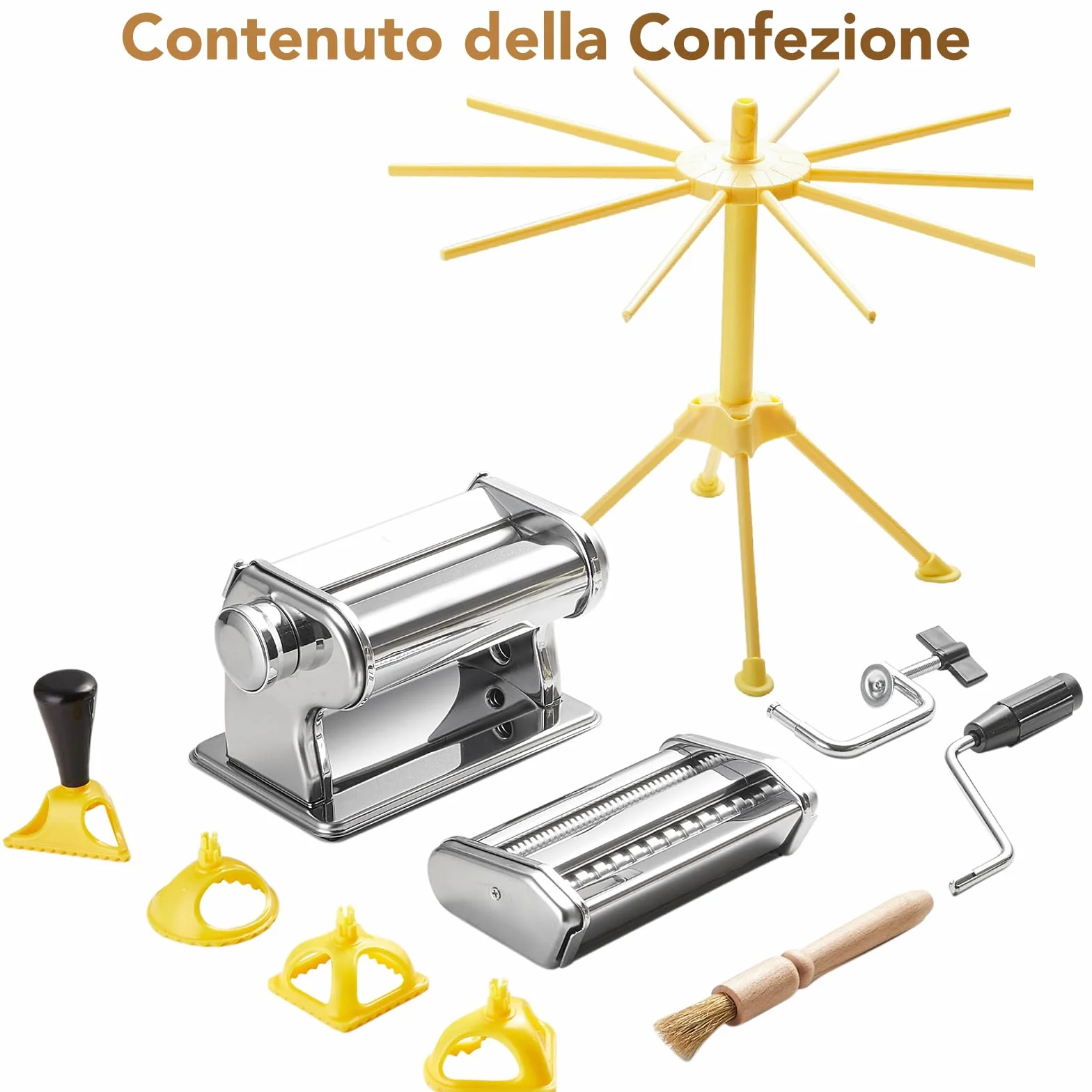 ROSSETTO Macchina per la pasta manuale in acciaio inox 9 spessori regolabili 2 larghezze taglio per lasagne spaghetti fettuccine ravioli