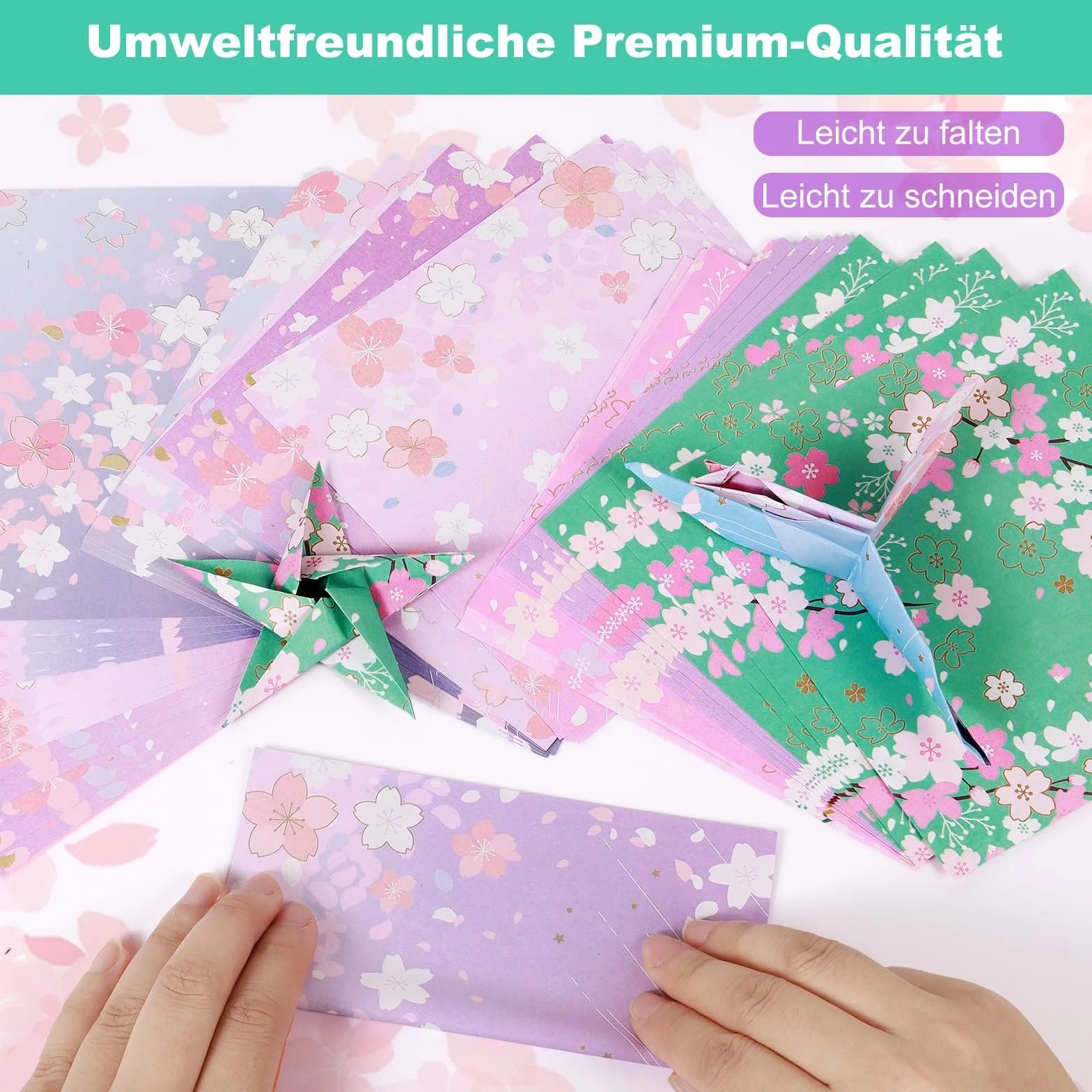 Carta Origami Bifacciale 15x15cm 96 Fogli Fiori di Ciliegio 12 Stili