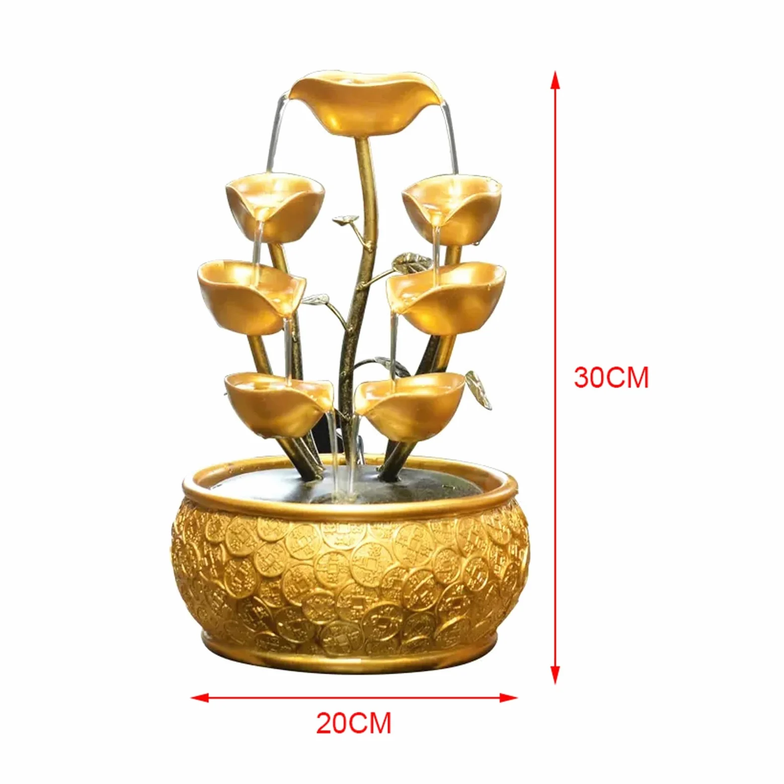 Fontane da Tavolo Fontana da tavolo Fontana da tavolo creativa con acqua corrente con motivo a moneta in oro dorato Base decorativa e fontana da tavolo con pompa Fontane da Tavolo Per Interni(S)