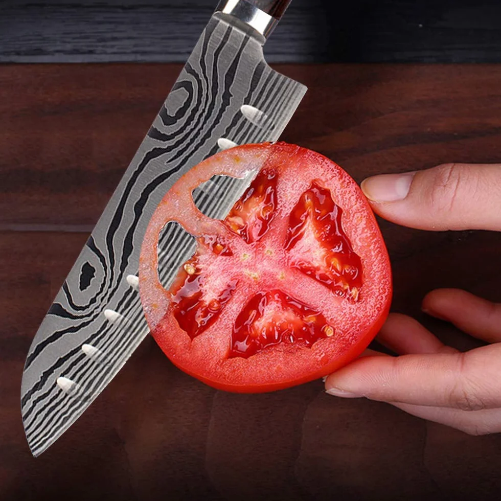Coltello Cucina Santoku, Coltelli da Cucina Professionali Giapponesi 7 " - Affilatissimo - Resistente Macchie e alla Corrosione - Impugnatura Ergonomica, Ideale per Cucina Domestica e il Ristorante