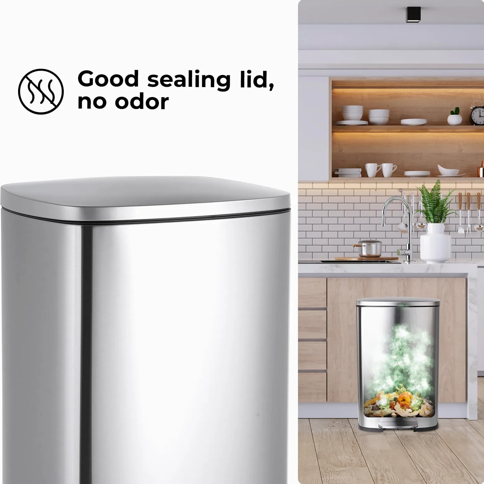 LIFERUN Pattumiera Cucina 50 Litri, Cestino a Pedale in Acciaio con Coperchio a Chiusura Morbida, Secchio Interno, 50 l Cestino per Interno Cucina, Bagno, Ufficio, Argento