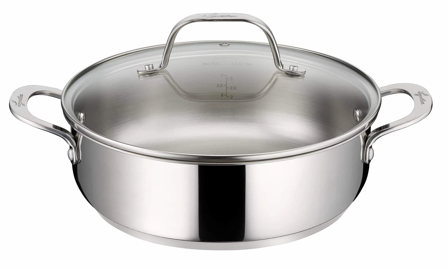 Lagostina Evelia Set di Pentole Induzione, Gas e Forno in Acciaio Inox 18/10, 13 Pezzi, Batteria con 4 Casseruole, Pentola, Padella Antiaderente, Mestolo, Schiumarola, Cucchiaio Spaghetti, 4 Coperchi