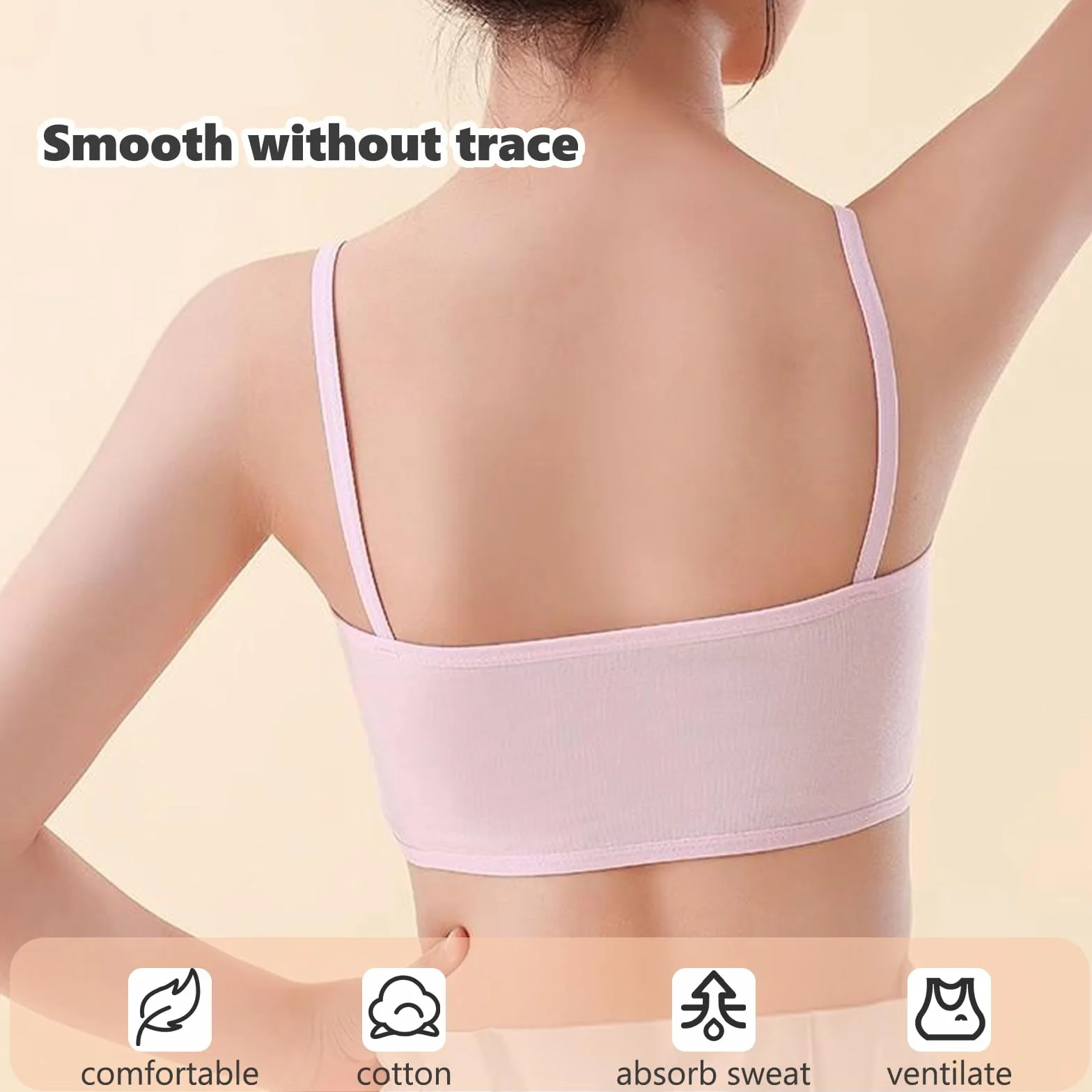 Reggiseno da Allenamento Senza Cuciture in Cotone per Ragazze 12-15 Anni, 4 Pezzi con Spallacci Fissi e Torace Regolabile