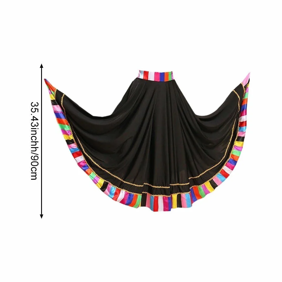 Gonna Ballo Folcloristica in Stile Etnico Tradizionale con Volant, Costume Ballo, Gonne Lunghe per Donne E Ragazze