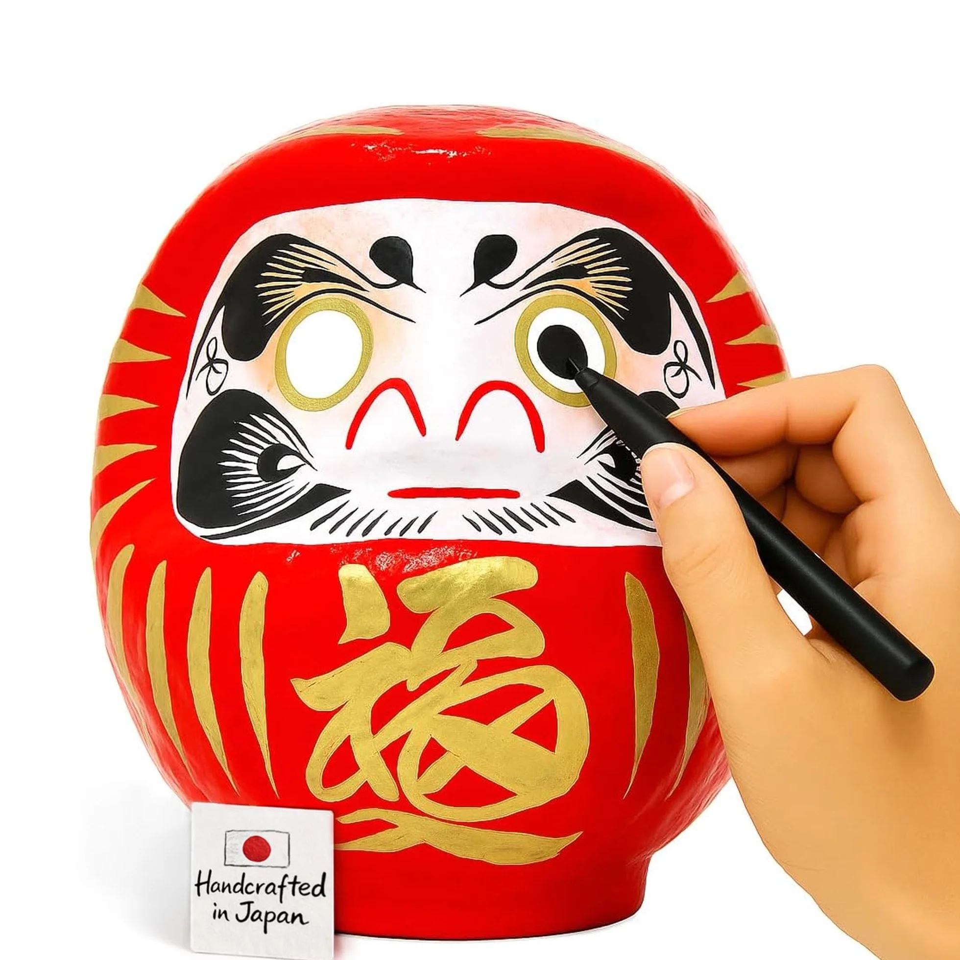 Daruma – Bambola Giapponese Rossa Portafortuna 12 cm / 4.7 inch | Figurina per Desideri, Successo e Fortuna | Decorazione Zen del Giappone per Casa o Ufficio, Fabbricato in Giappone – Taglia 2