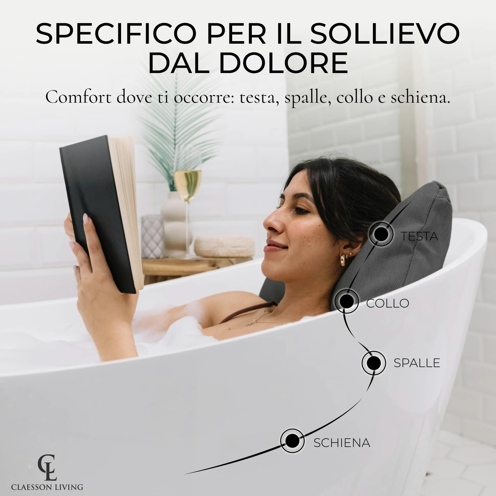 Cuscino vasca da bagno - Spesso e comodo, per supporto testa, collo e schiena - Materassino vasca da bagno lavabile e a rapida asciugatura, perfetto per bagno rilassante in casa - Grigio scuro