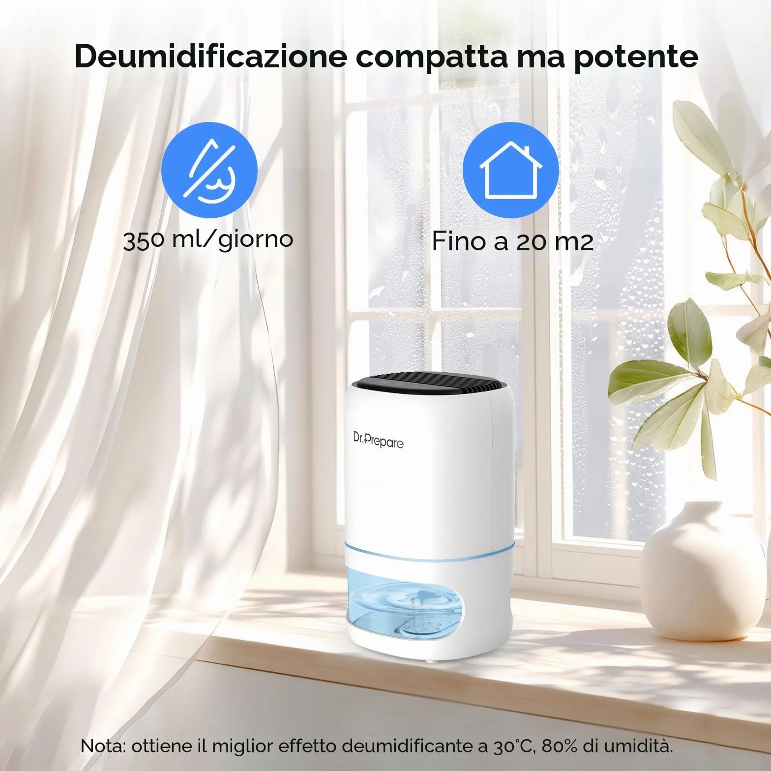 Dr.Prepare Deumidificatore Casa 1L Silenzioso Deumidificatore Portatile con Luce LED Timer 2/4/8H Spegnimento Automatico per Camera da Letto Bagno Armadio Camper