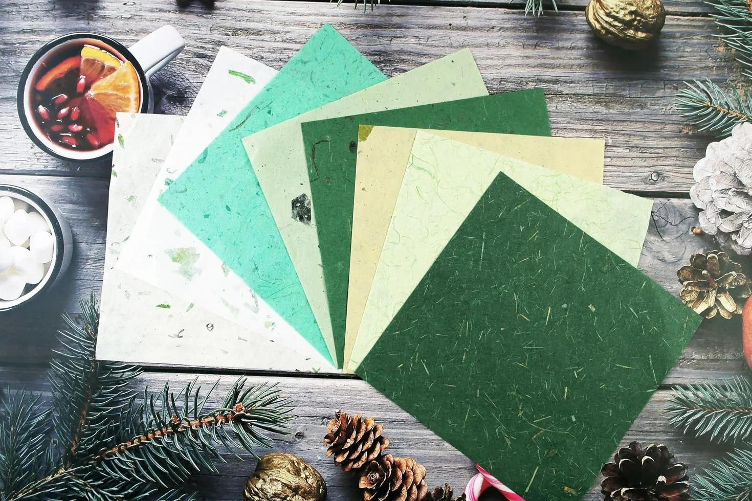 Carta per origami quadrata 15,2 x 15,2 cm fibra naturale di gelso 50 fogli (Verde misto)