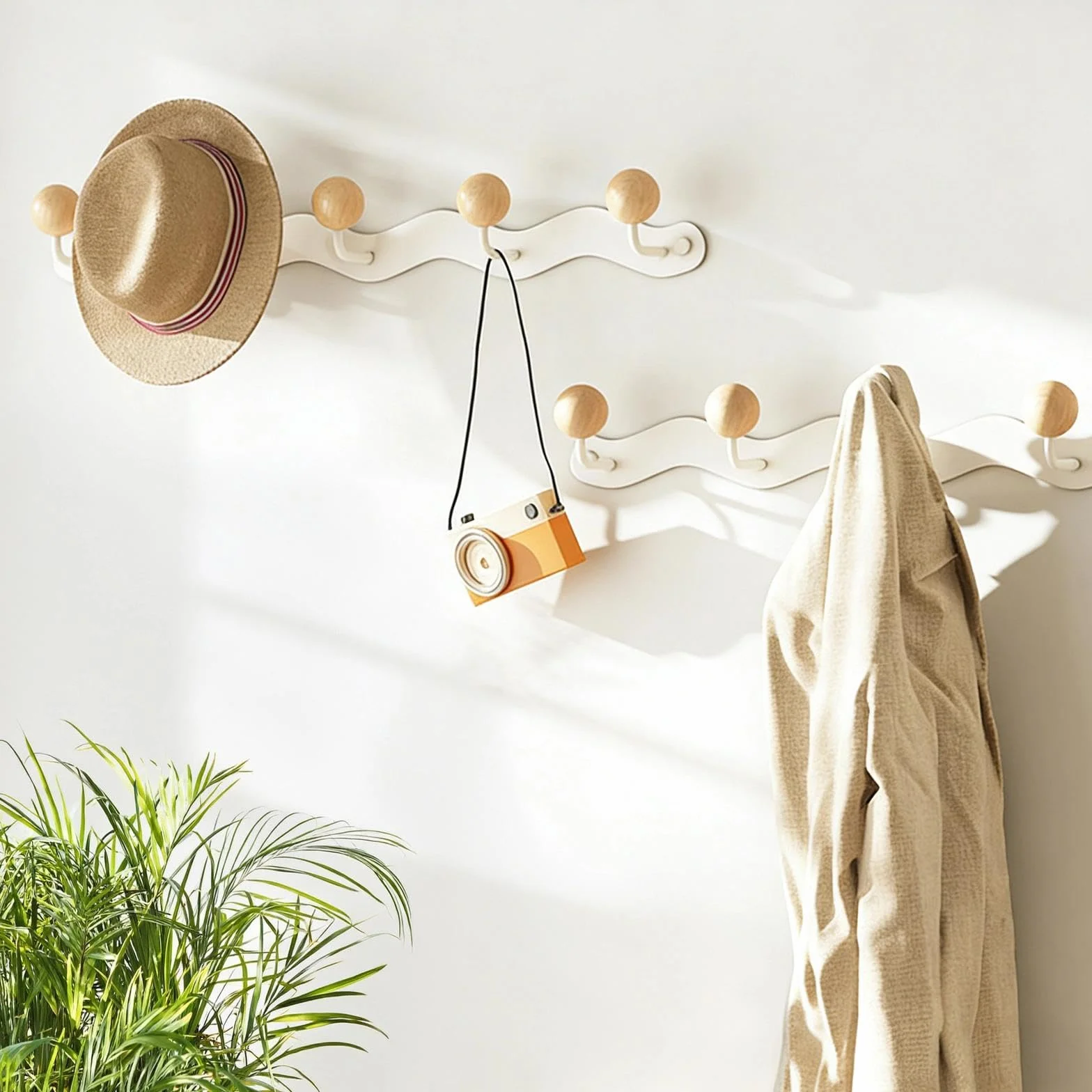 Appendiabiti da Muro 38 cm Attaccapanni Moderno 5 Ganci Legno Bianco Parete