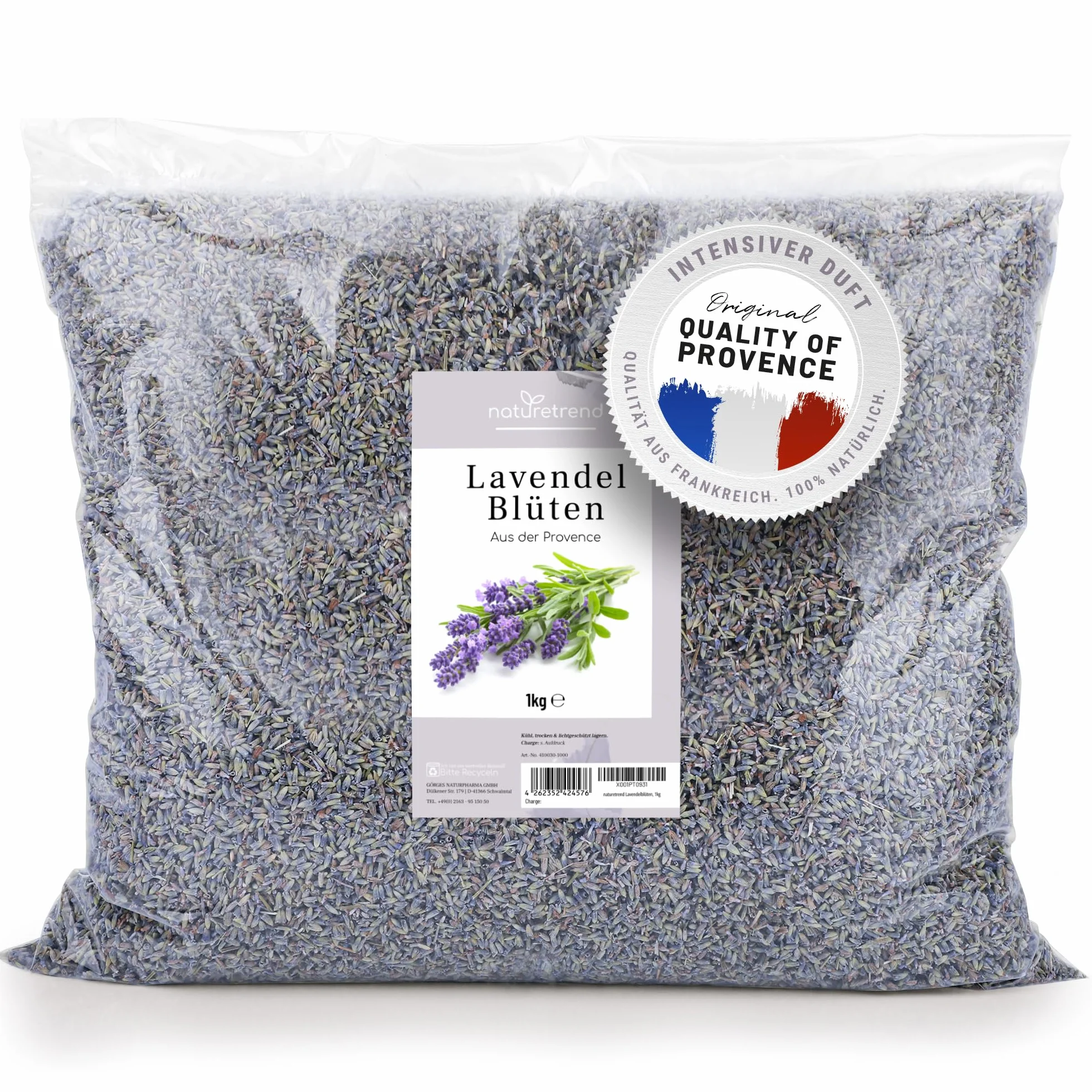 naturetrend Fiori di lavanda essiccati, 1 kg – lavanda francese della Provenza, nuovo raccolto, profumo intenso e bluastro, per cuscini profumati, profumo potpourri