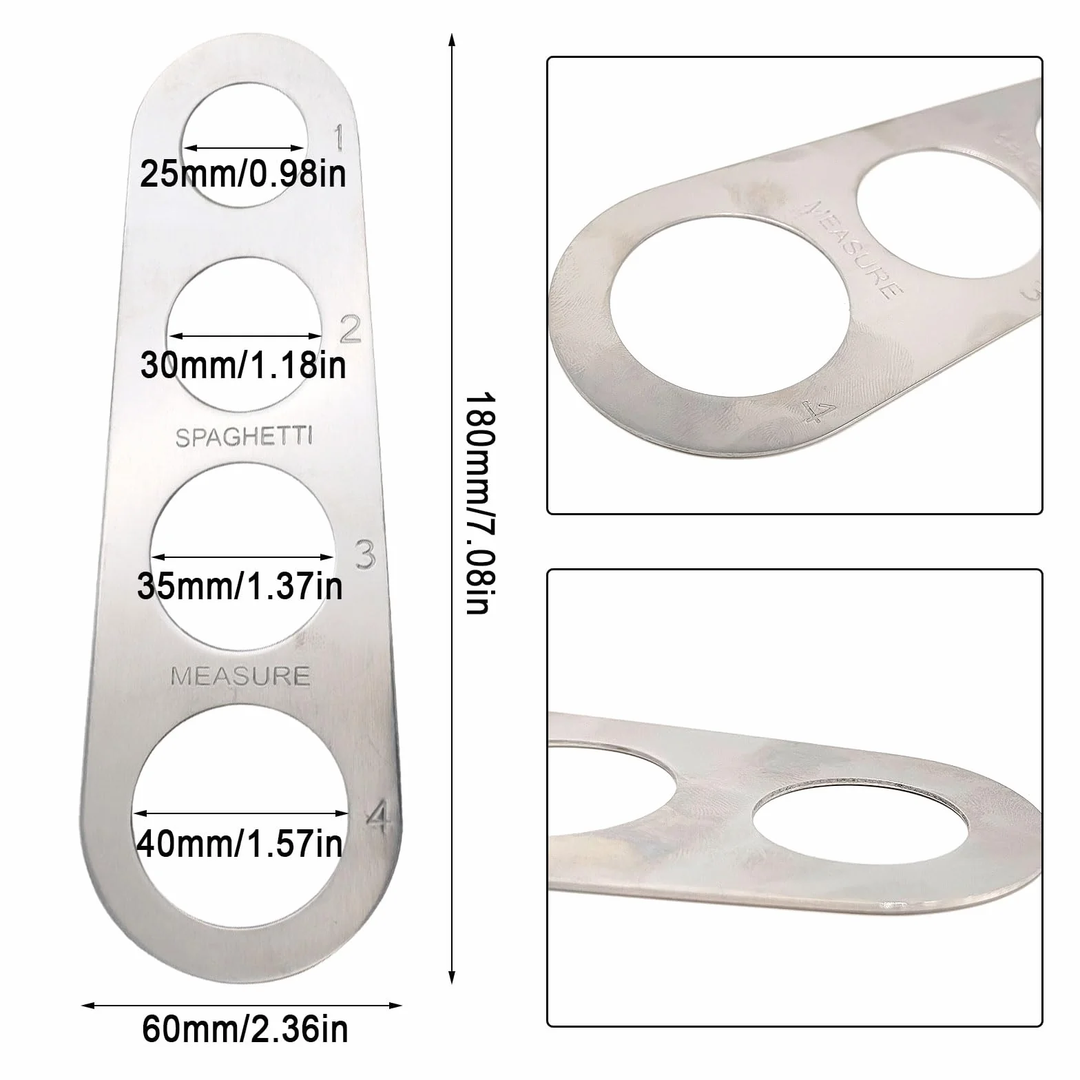 UILYNIU 3 Pezzi Dosaspaghetti in Acciaio Inox, Misura Spaghetti, Dosaspaghetti Dosatore con 4 Fori di Misurazione, Misuratore di Spaghetti, Utensile da Cucina per Misurare la Pasta (Argento)