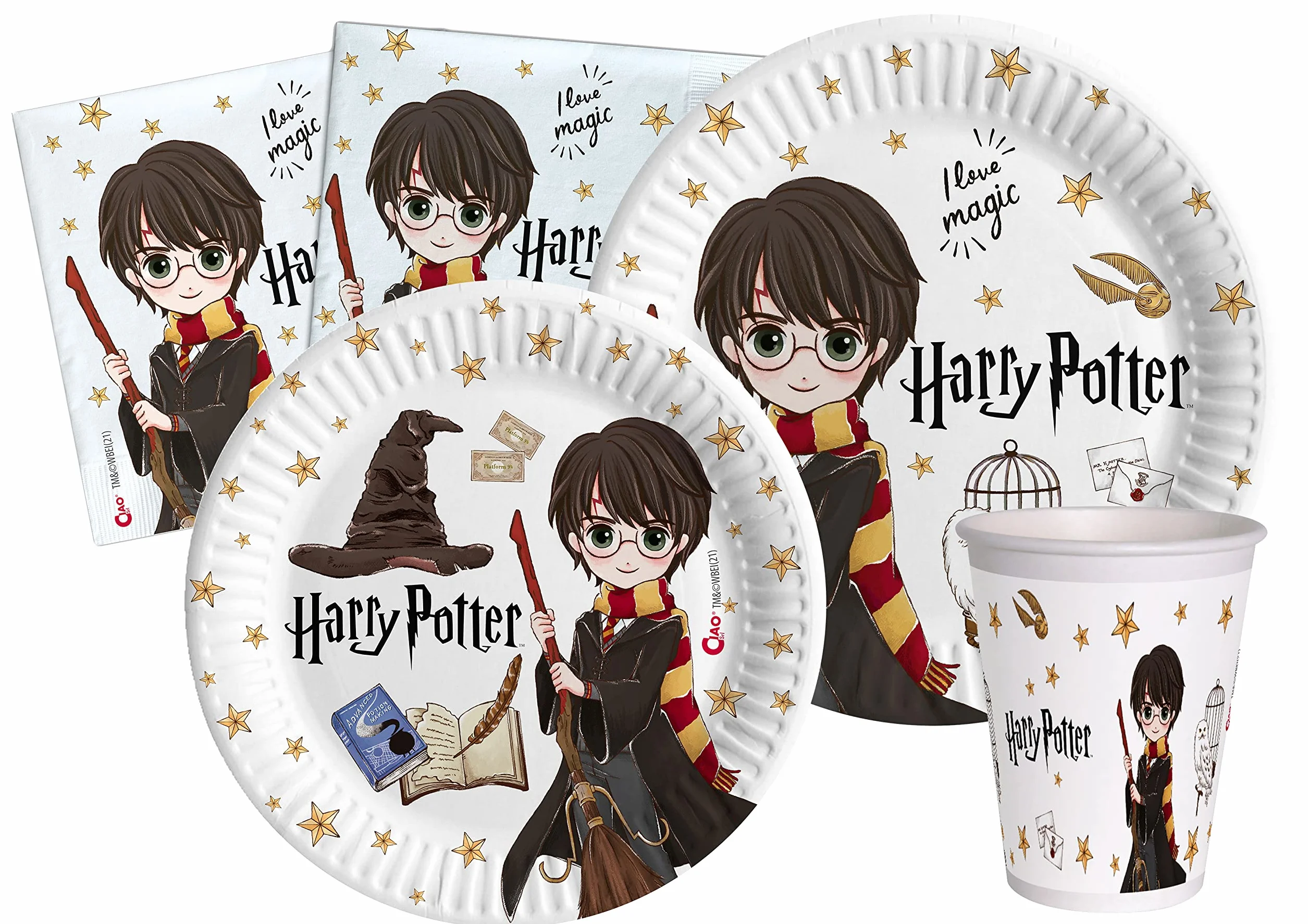 Harry Potter Kit Party Tavola 44 Pezzi Piatti Bicchieri Tovaglioli Carta Compostabile