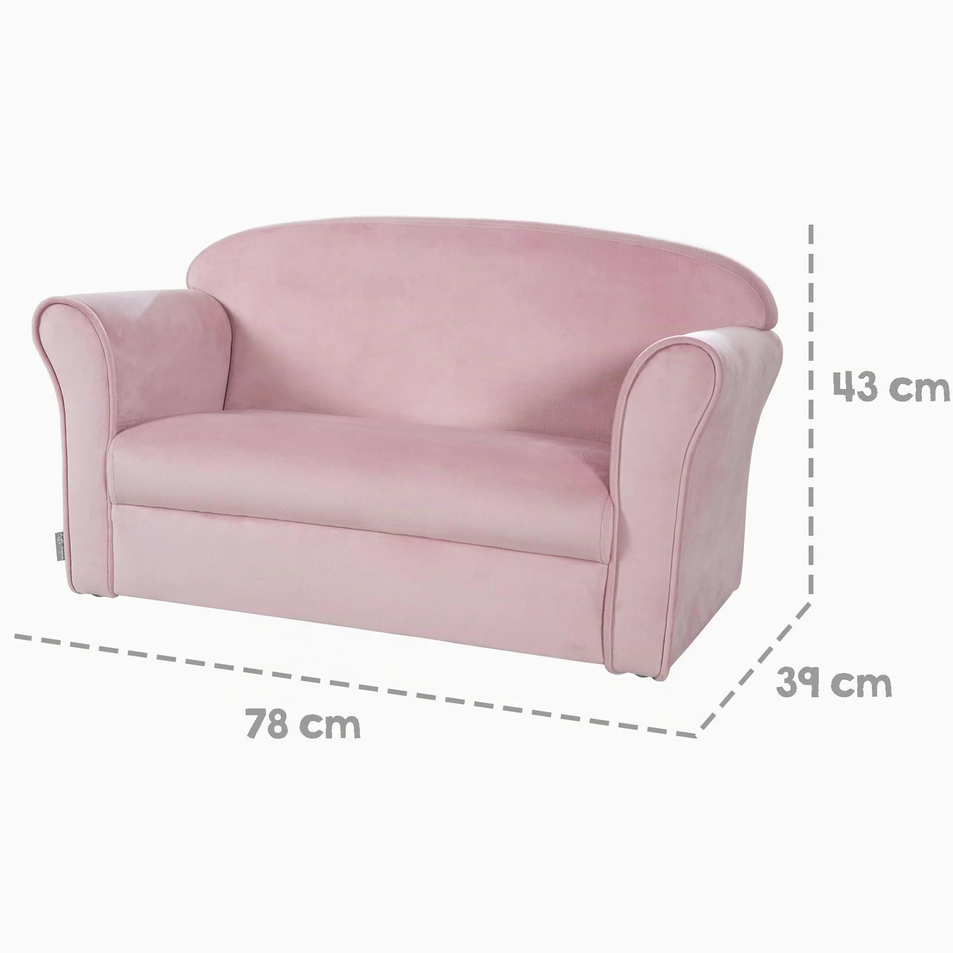 roba Divano per Bambini Lil Sofa - 2 Posti - con Braccioli - Tessuto in Velluto - Morbido e Soffice - Arredamento per Bambini - per la Cameretta - dai 18 Mesi - Rosa