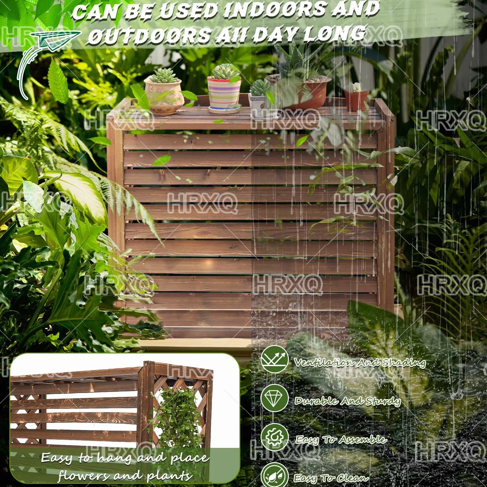 Copricondizionatore per Esterno Tavola di Legno Ispessita Unità Esterna Fiore Stand Nascondere Condizionatore d'Aria Small