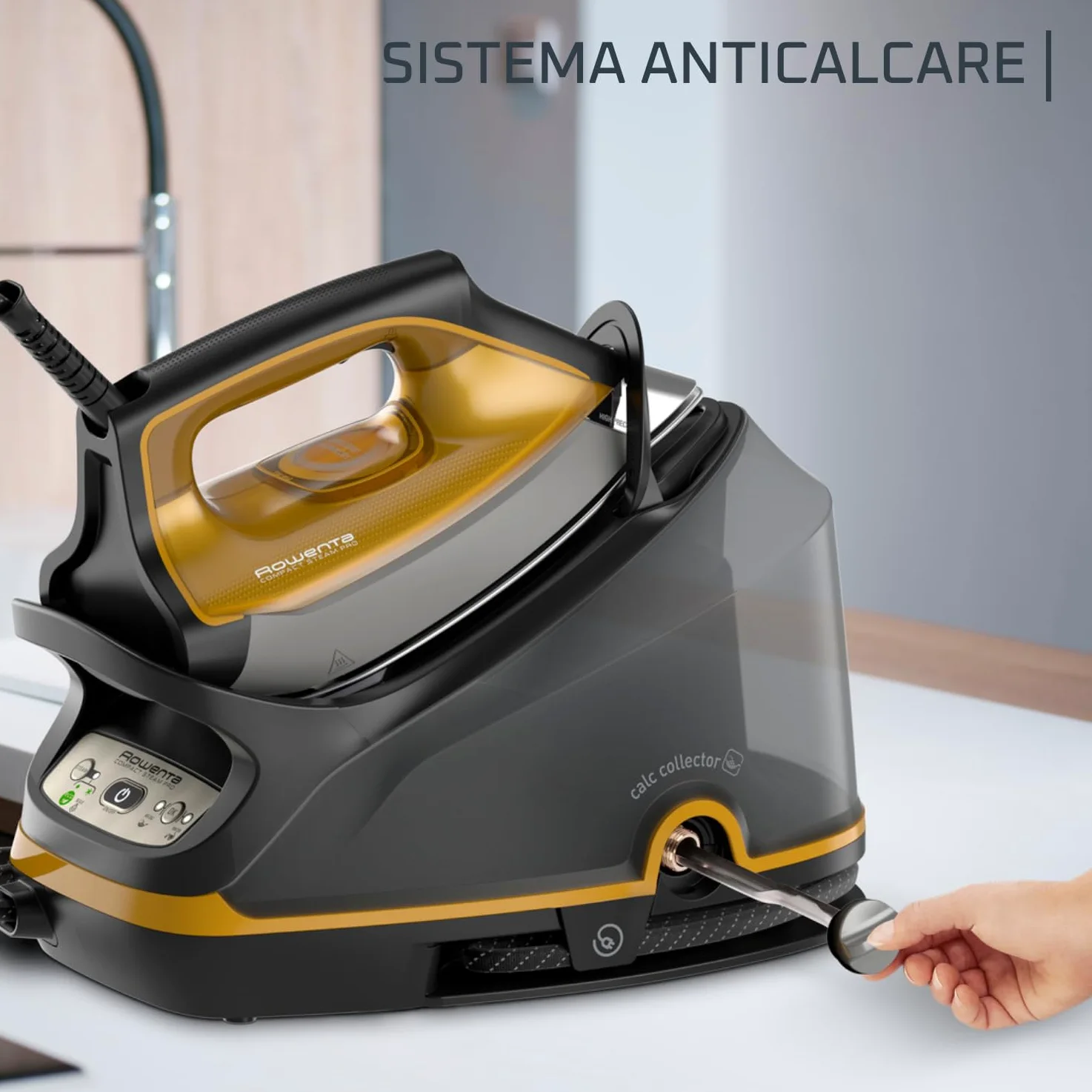 ROWENTA COMPACT STEAM PRO, Ferro da Stiro con Caldaia ad Alta Pressione, 6.4 bar, Colpo Vapore da 325 g/min, Piastra Antigraffio, DG7644