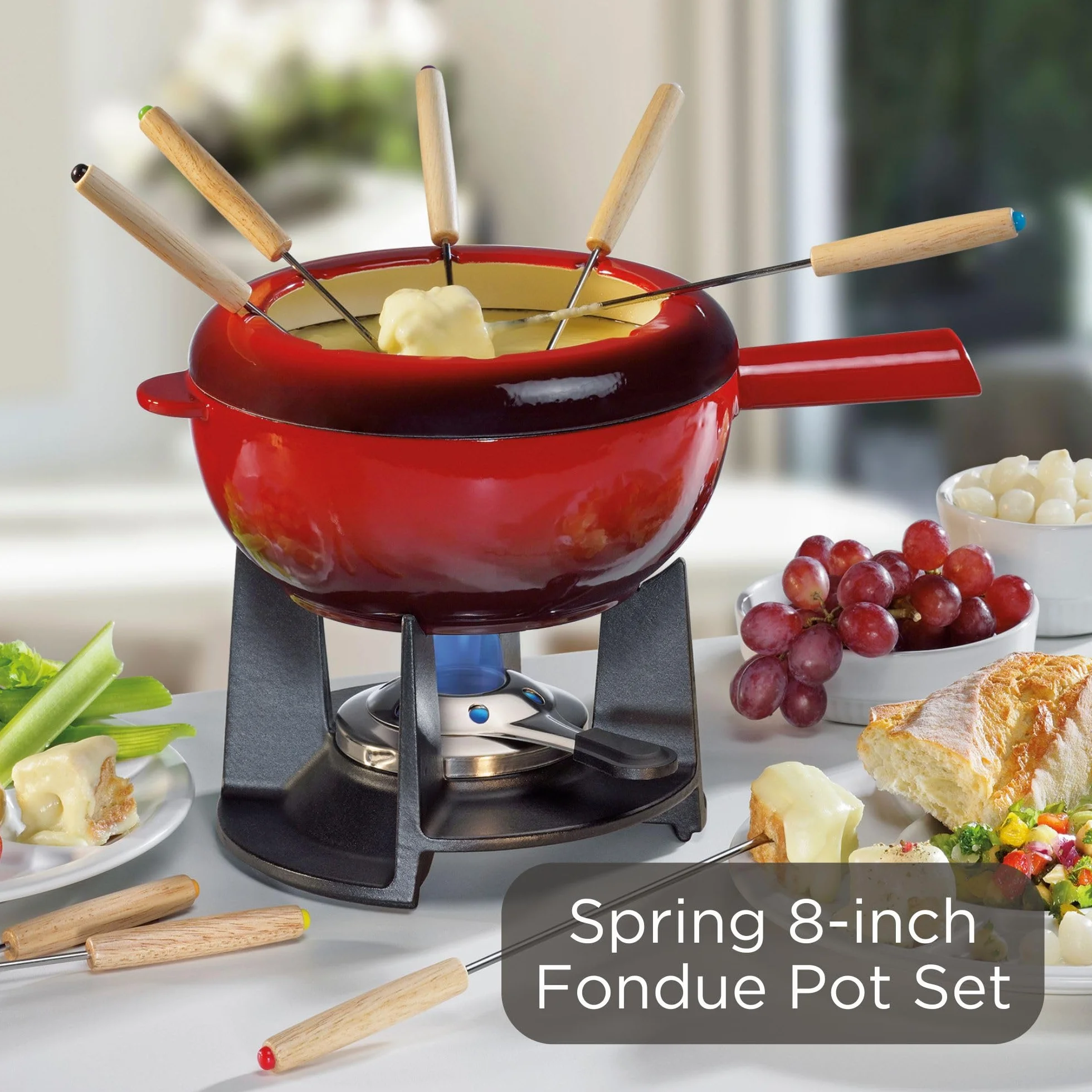 Spring Saas - Set per fonduta in acciaio INOX 18/8, 20 cm, colore: rosso