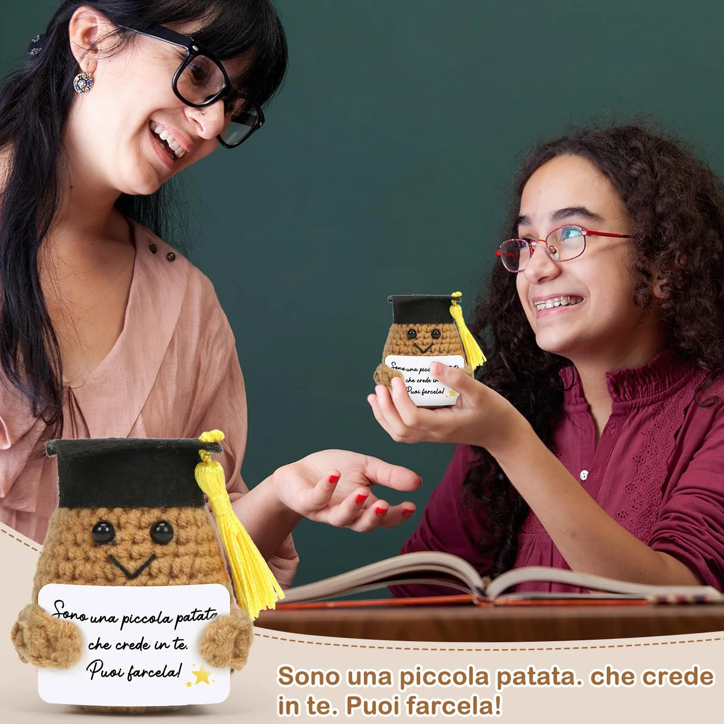 Positiva Patata Italiano con Carta Motivazionale Portachiavi, Patate Portafortuna, Scuola Patate Bambola, Incoraggiamento Compleanno Laurea Regalo per Maestra Amica Collega Sorella Adolescente-21