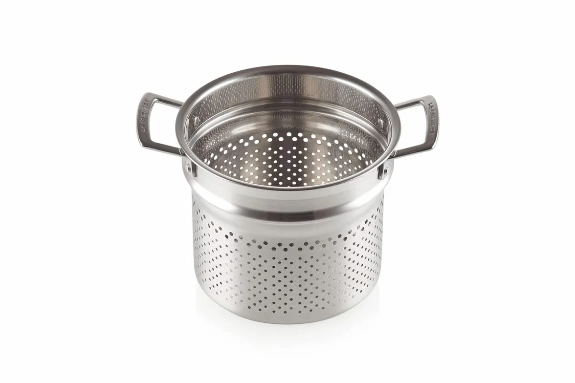 LE CREUSET Casseruola Alta Classic con Coperchio e scolapasta in Acciaio Inox, Diameter 20 cm, Volume 6.0L, Compatibile con Tutte Le Fonti di Calore (Induzione Inclusa), 96200520001000