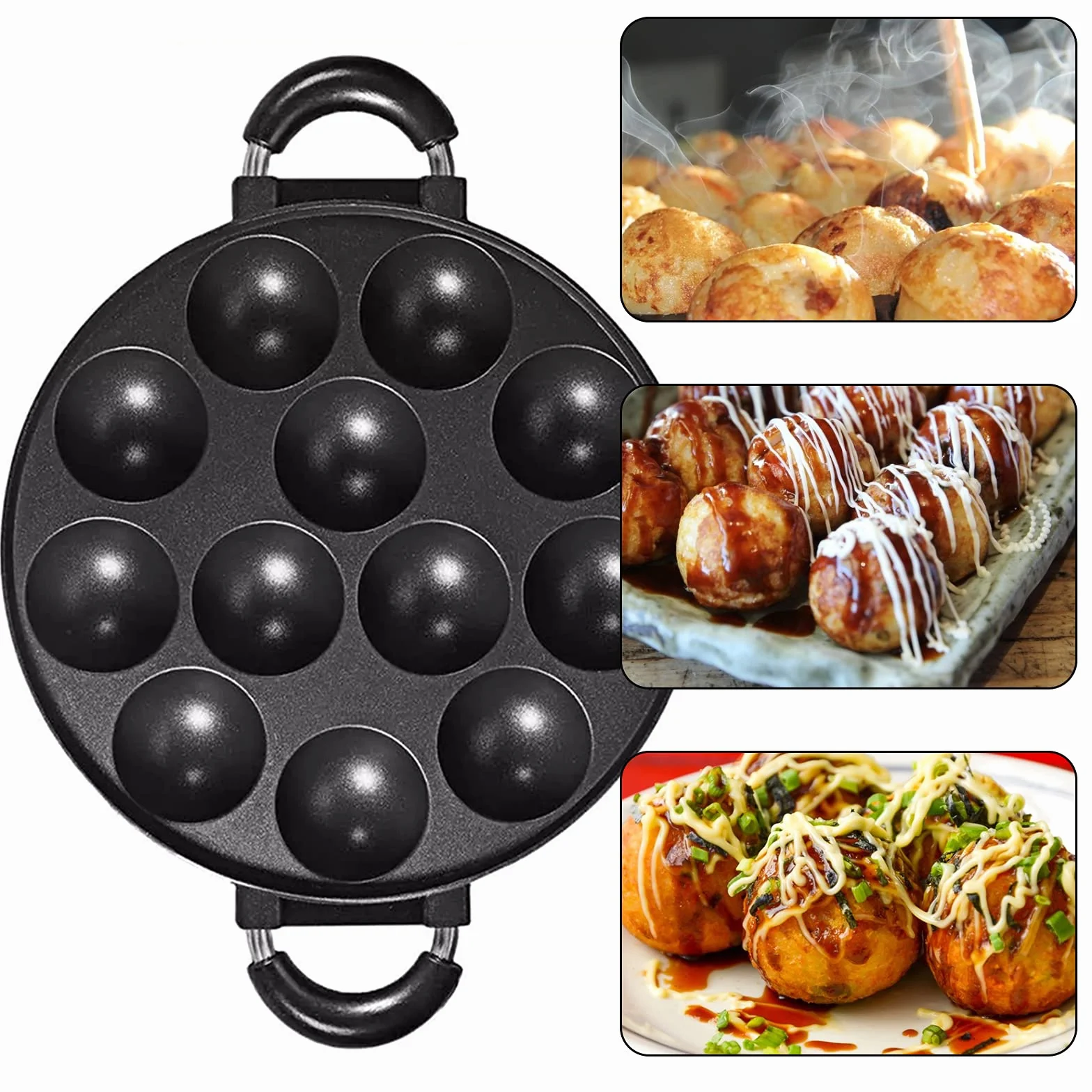 Piastra Takoyaki Antiaderente in Ghisa per Polpo, 15 Trous, Rotonda in Lega di Alluminio, Accessori per Cottura Domestica
