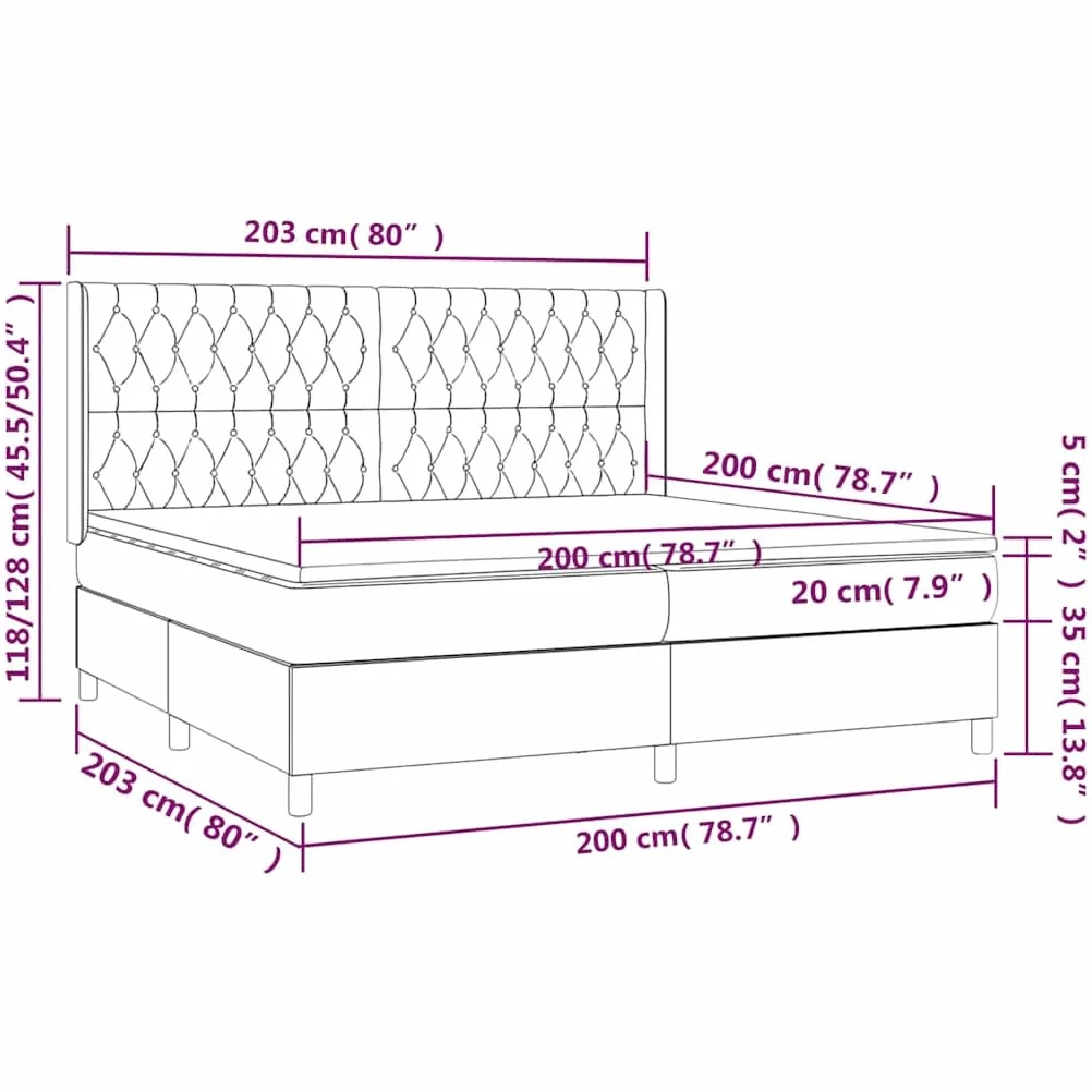 vidaXL Letto a Molle con Materasso e LED Blu Scuro 200x200 cm, letto, rete letto, letto matrimoniale, giroletto, base letto, letto in velluto