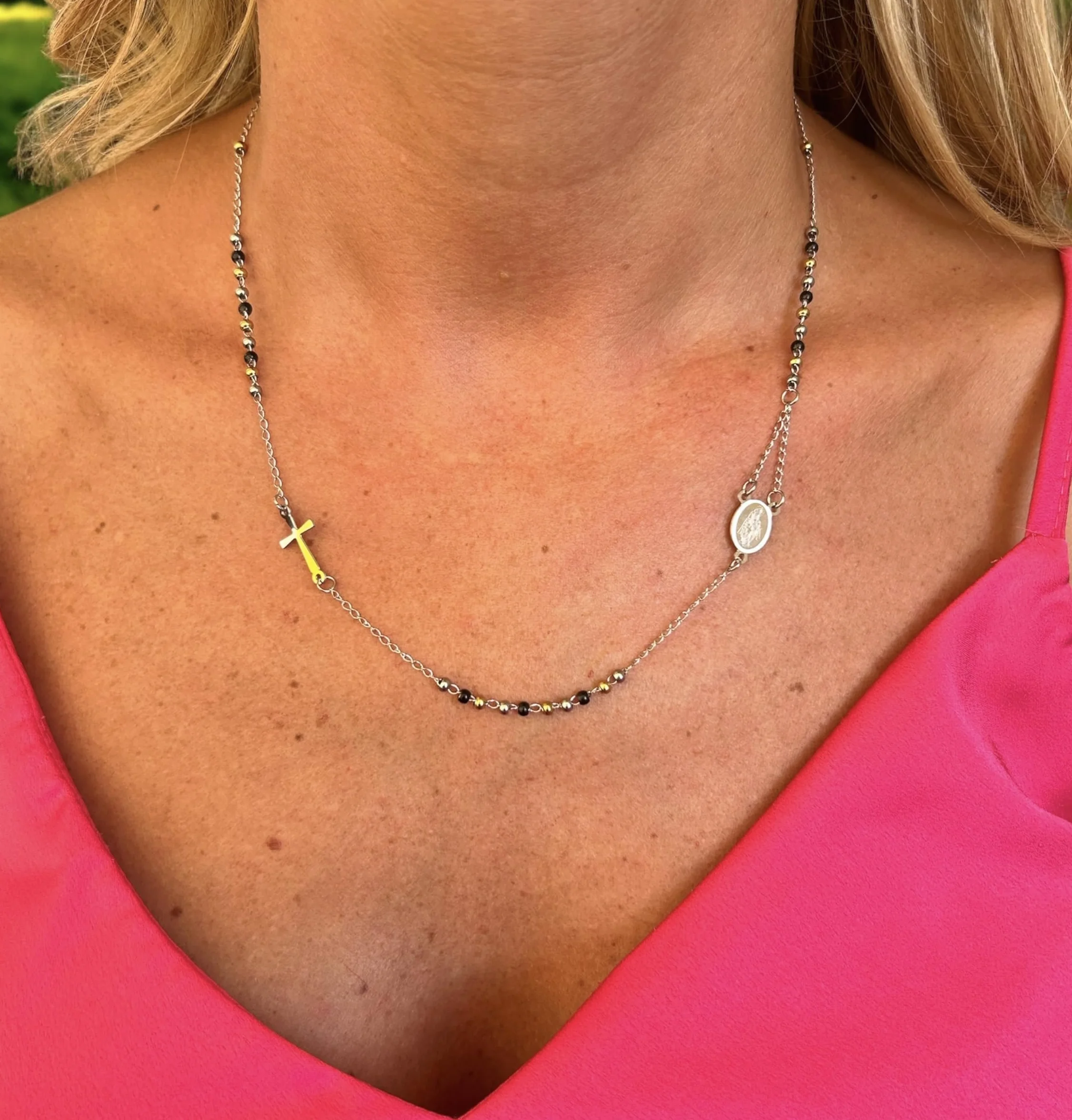 Rosario Donna Uomo Acciaio Inox 316L Argentato Dorato Nero Anallergico - Confezione Regalo