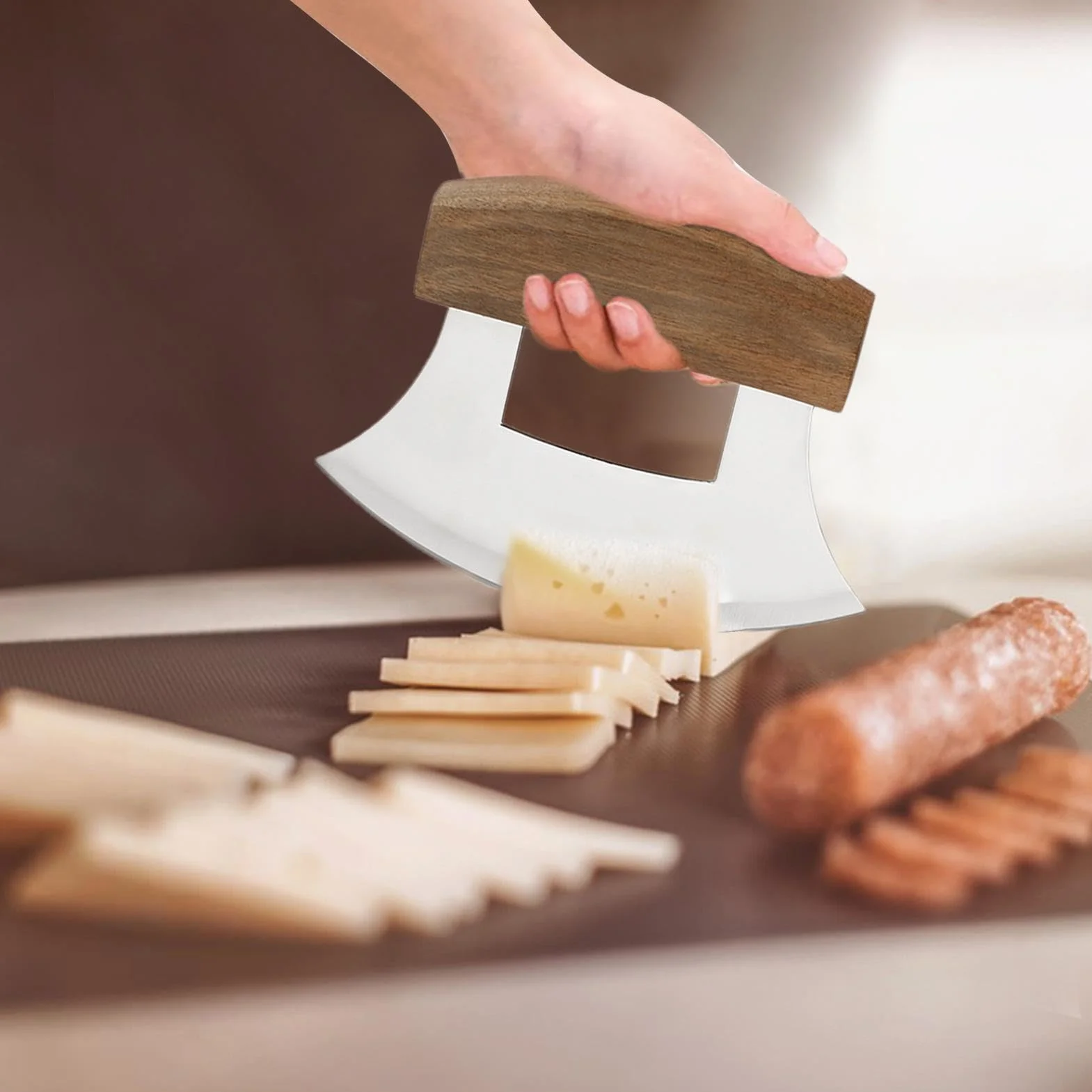 Mezzaluna Alaska - Affettatrice Mezzaluna | Tagliaverdure Insalata | Ulu Cutter | Taglio Inclinabile | Base Per Navi