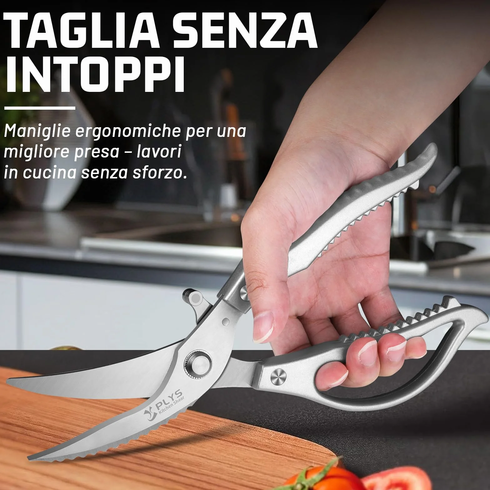 Forbici da Cucina Acciaio Inox Trinciapollo Professionale Forbice Cucina Argento