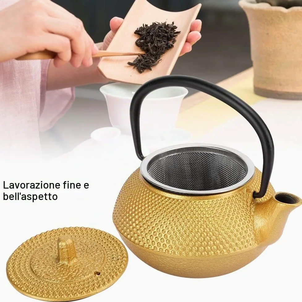 Teiera in Ghisa Giapponese, Teapot in Ferro Tradizionale con Resistente al Calore, Infusore e Becco e Manico Bollitore da Tè per Regalo Matcha Cerimonia Sicuro sulla Stufa