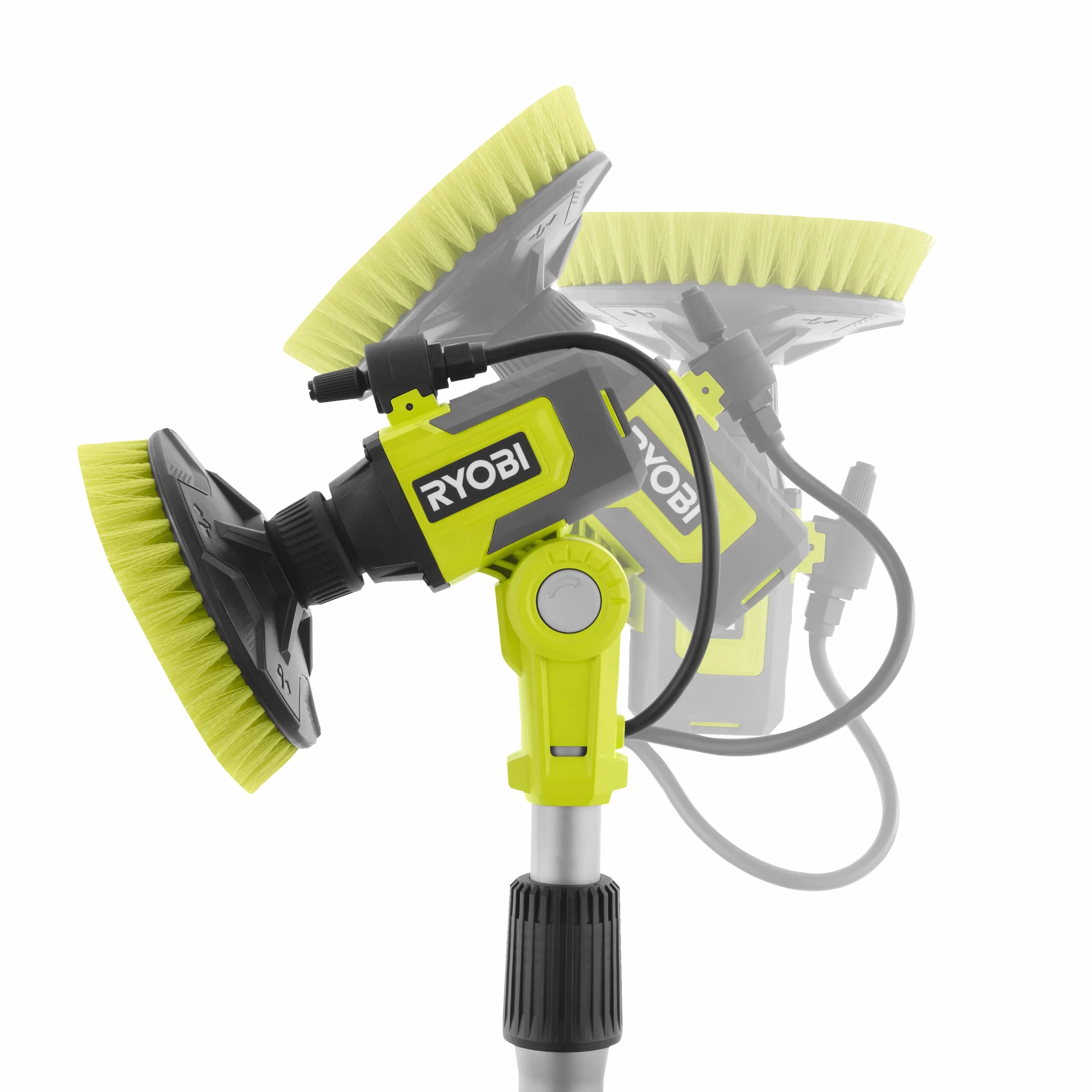 Ryobi RWTS18-0 Spazzola Telescopica con Risciaquo 18V ONE+, Batteria non inclusa, Asta Telescopica da 1.4m, Durata Fino a 167 Minuti, Testina Girevole in 6 Posizioni
