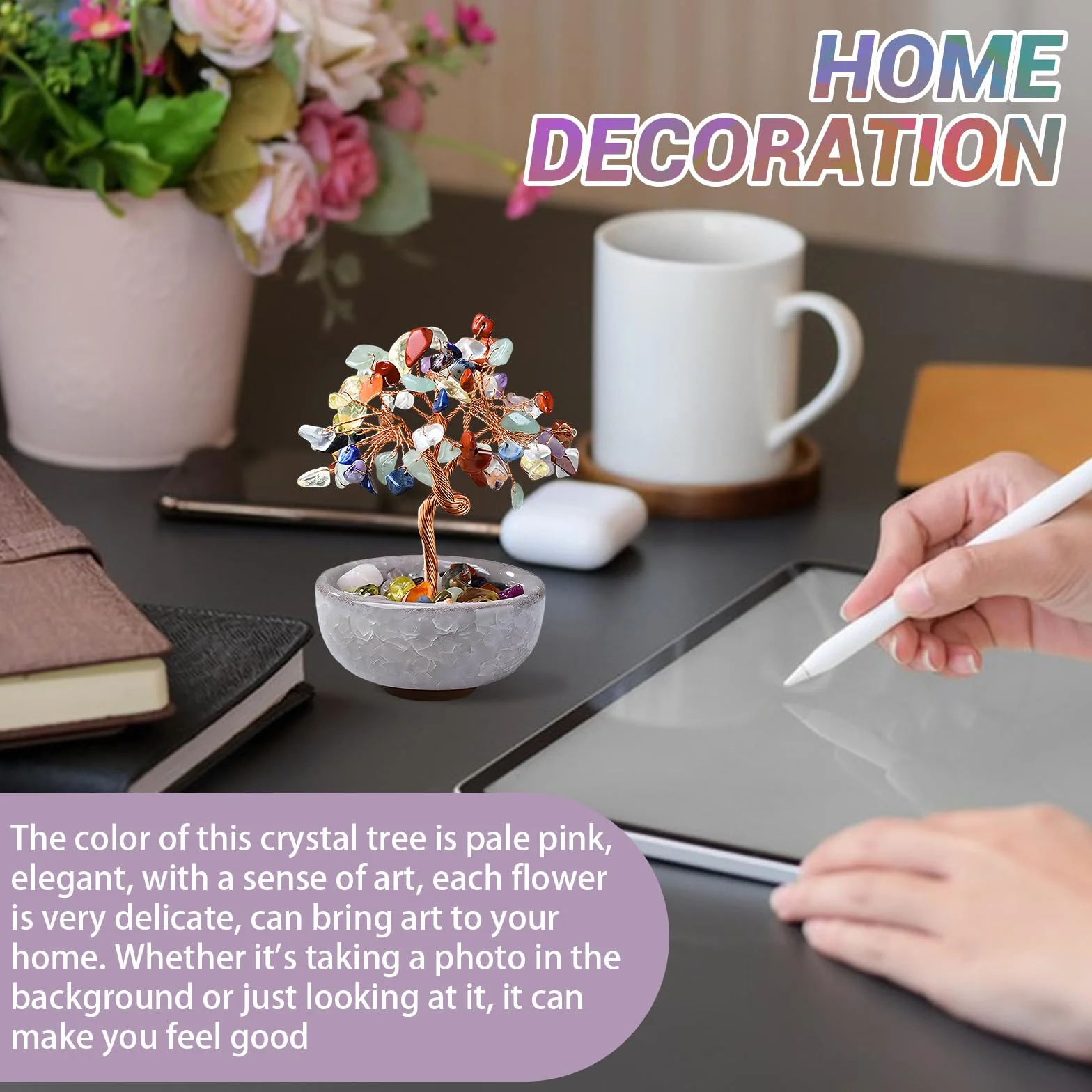 Quarzo Rosa Albero della Vita Pietre Chakra Soprammobile Portafortuna Feng Shui Cristalli Meditazione Reiki Decorazione Casa